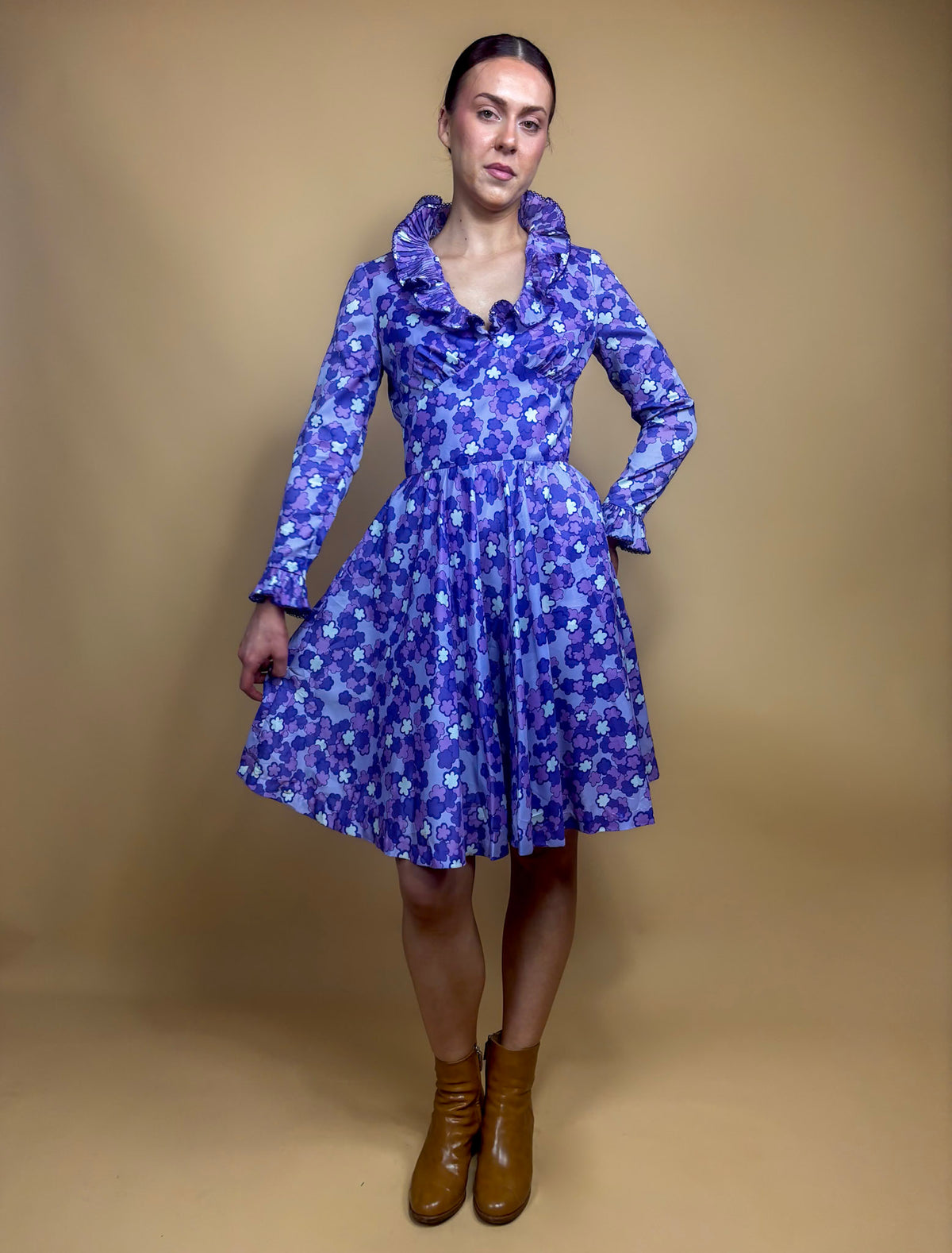 1960s Purple Floral Go-Go Dress - Union Made - 10