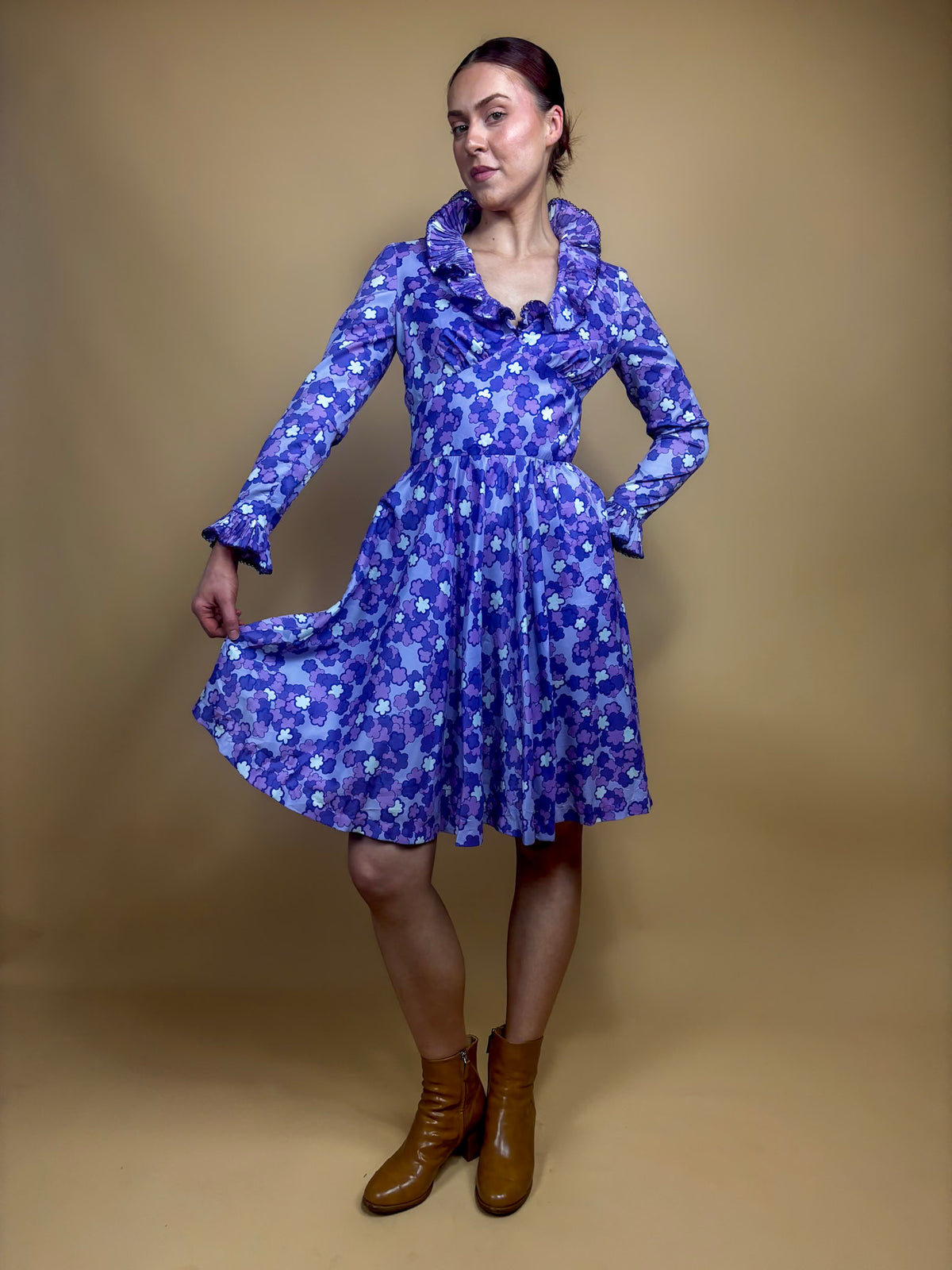 1960s Purple Floral Go-Go Dress - Union Made - 10
