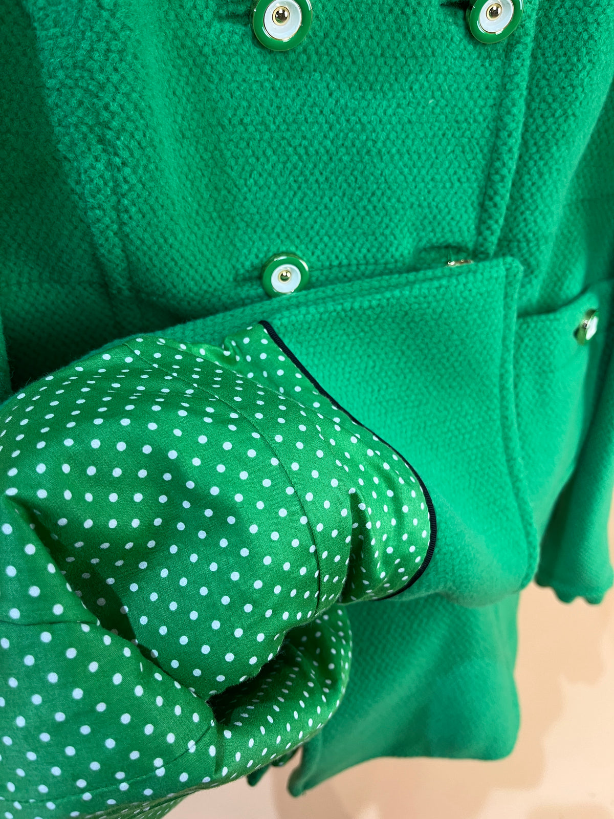 Y2K Juicy Couture apple green wool-angora pea coat with Peter Pan collar — Arkive Vintage