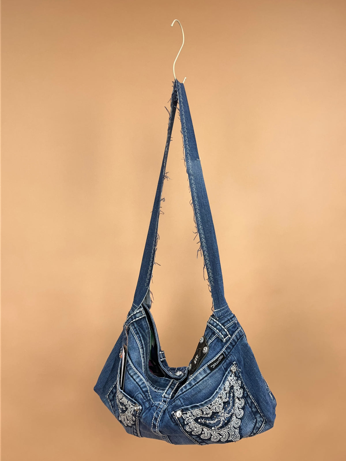 A/New Upcycled Denim Handbag Navy/Floral