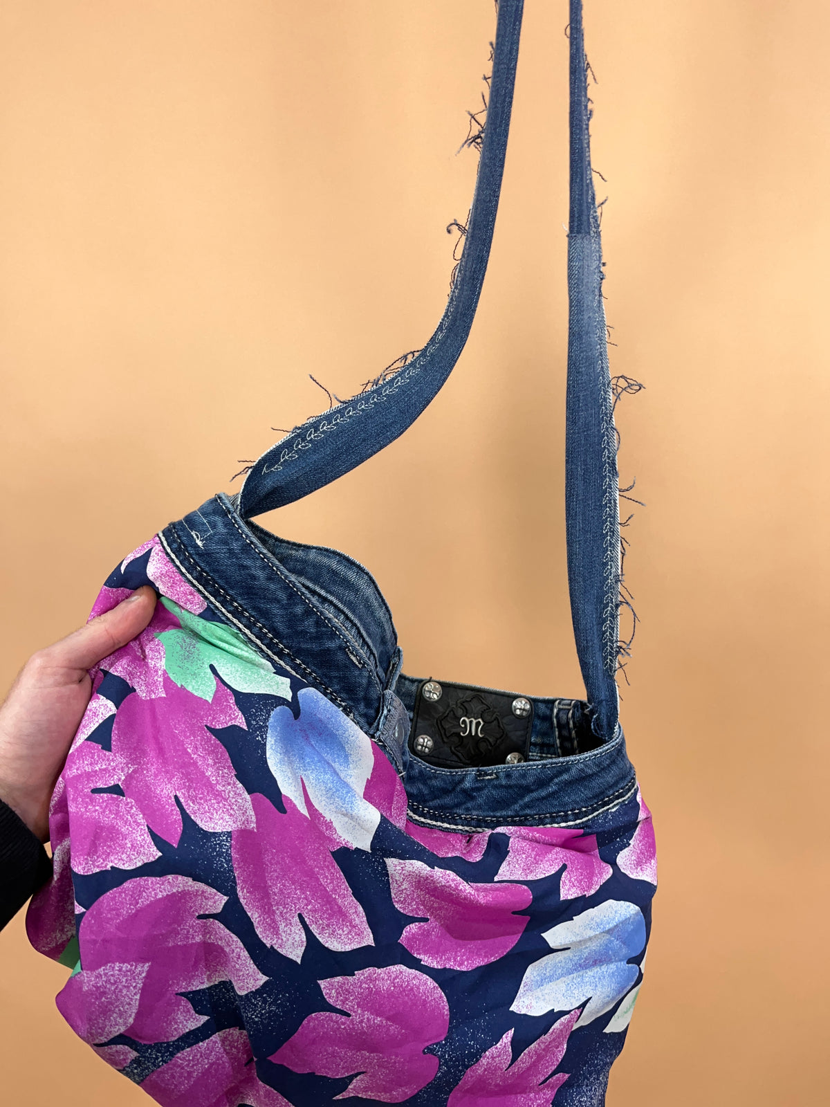 A/New Upcycled Denim Handbag Navy/Floral