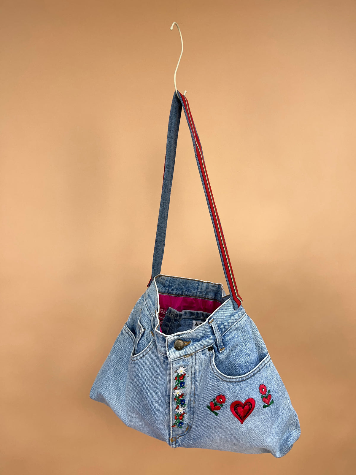 A/New Upcycled Denim Handbag Navy/Pink