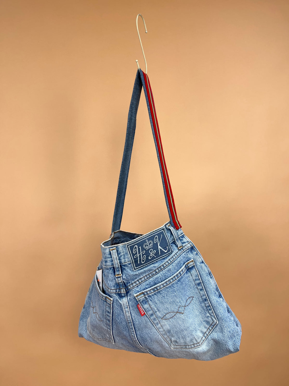 A/New Upcycled Denim Handbag Navy/Pink