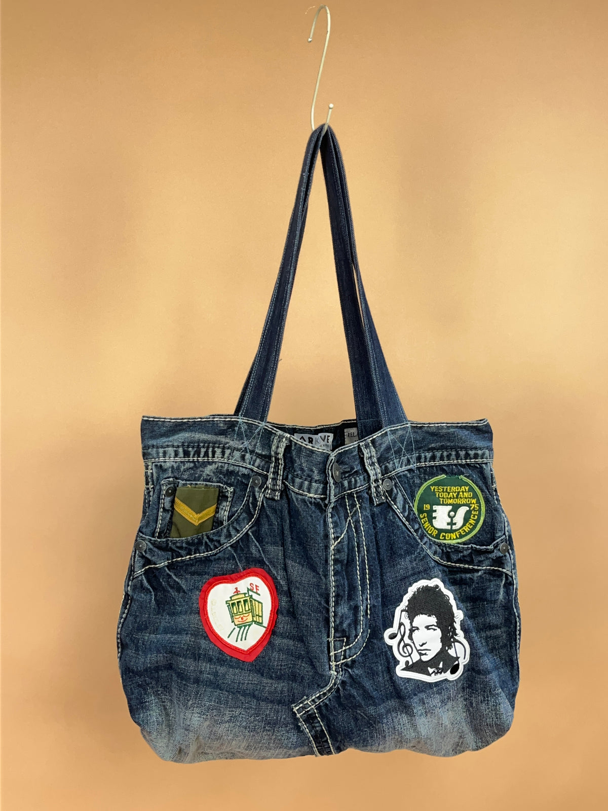 A/New Upcycled Denim Handbag Navy/Red/Blue