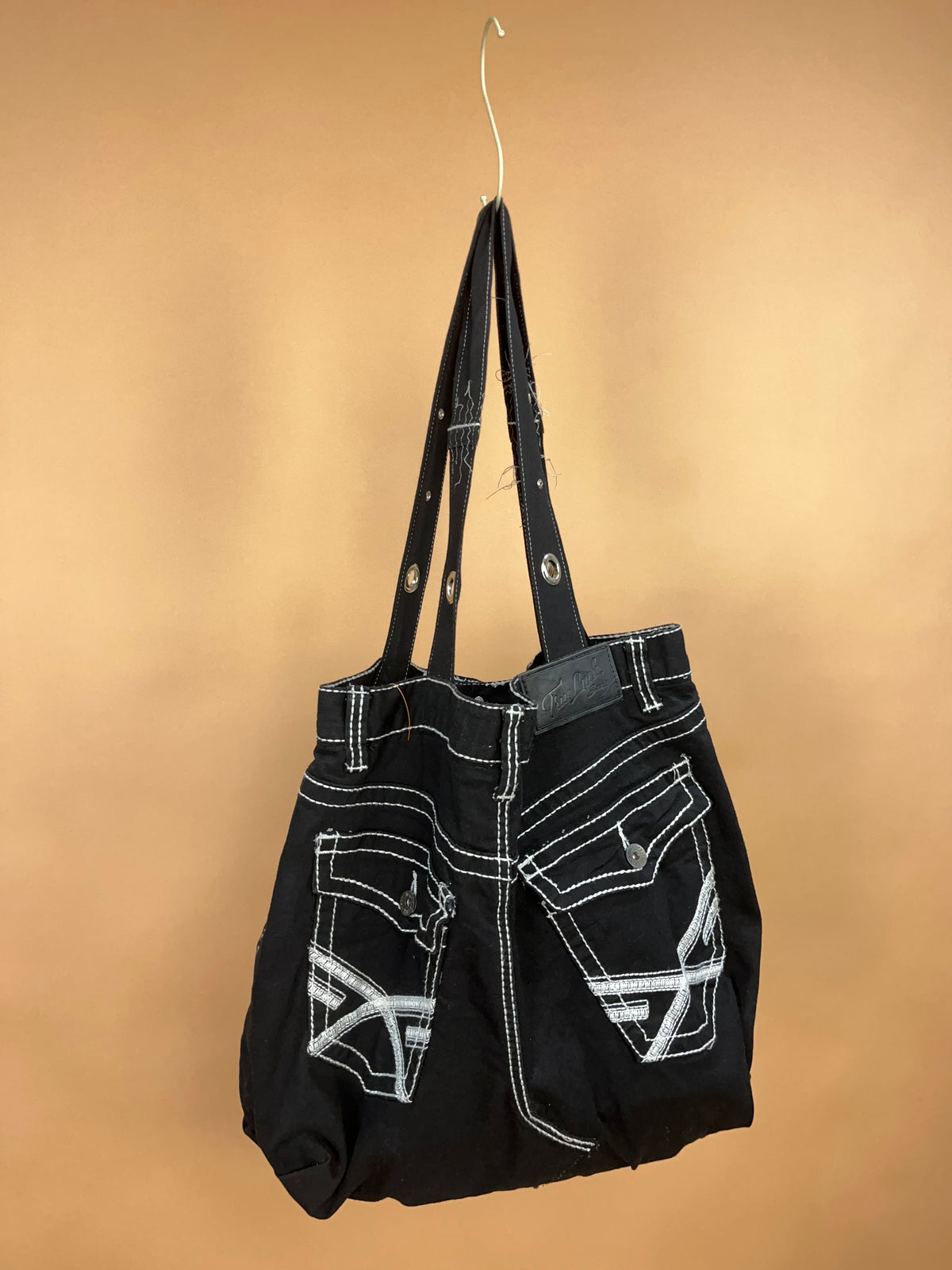 A/New Upcycled Denim Handbag Black/Plaid