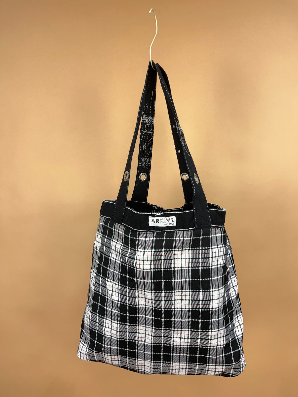 A/New Upcycled Denim Handbag Black/Plaid