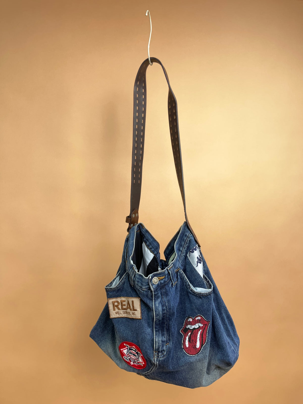 A/New Upcycled Denim Handbag Navy/Striped