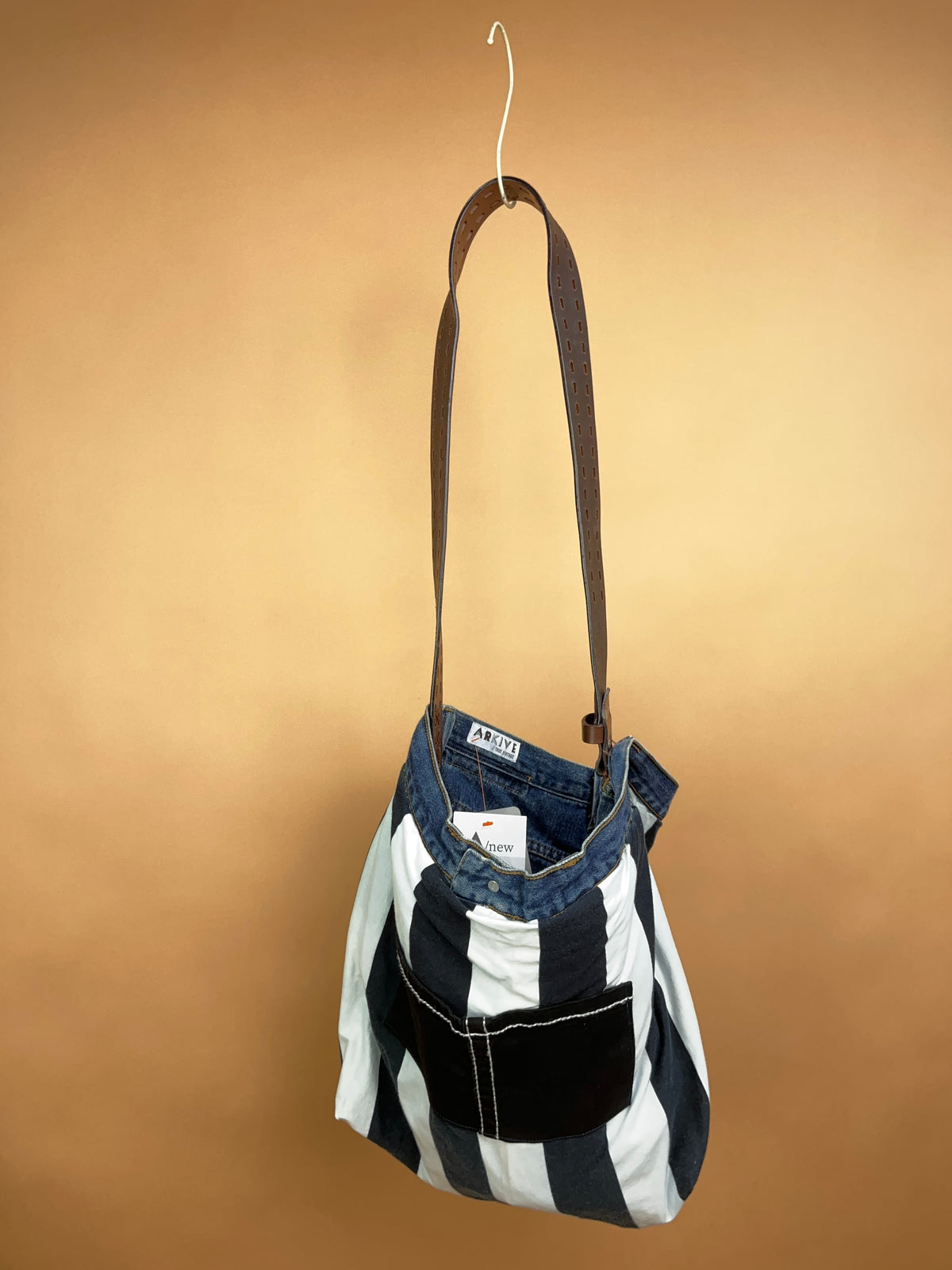 A/New Upcycled Denim Handbag Navy/Striped