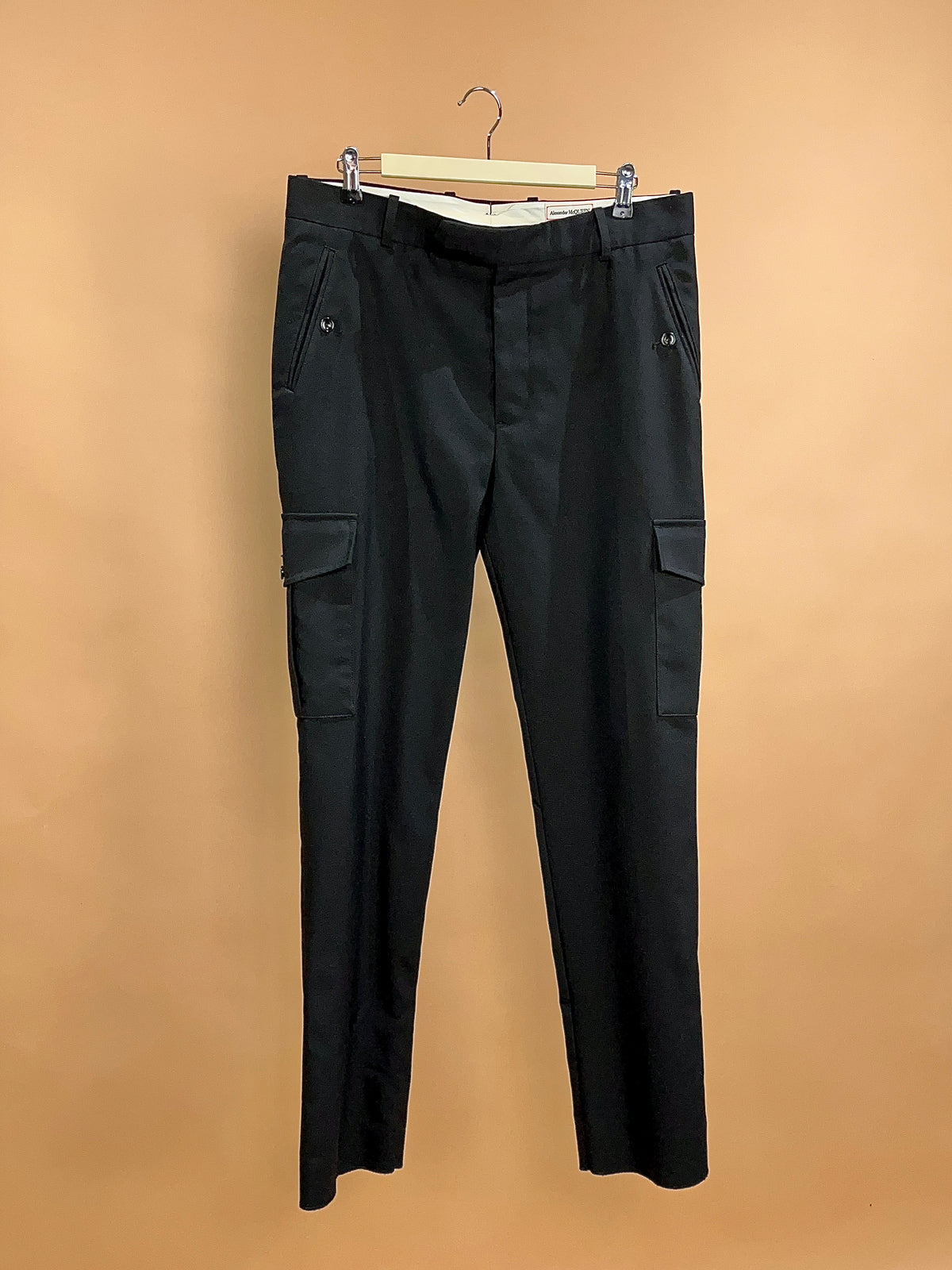 2023 Alexander McQueen Black Tailored Wool Cargo Trouser - 36"