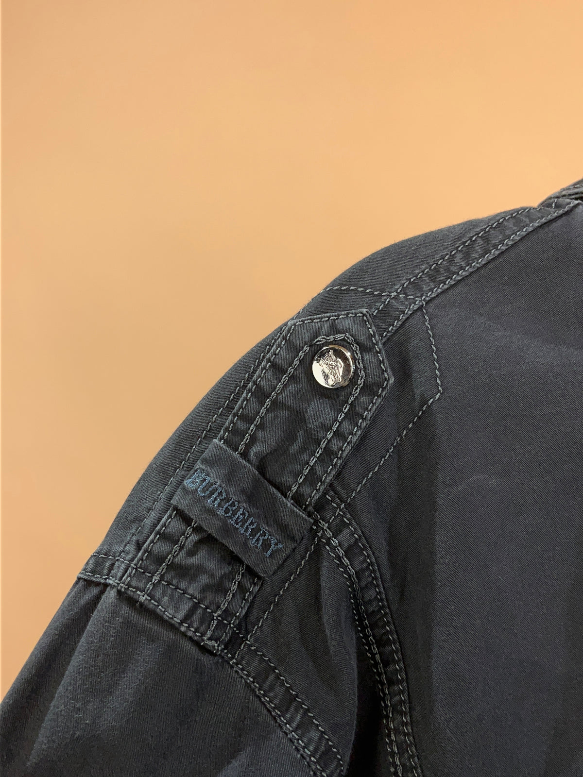 Y2K Burberry London black shirt with silver contrast stitching — Arkive Vintage