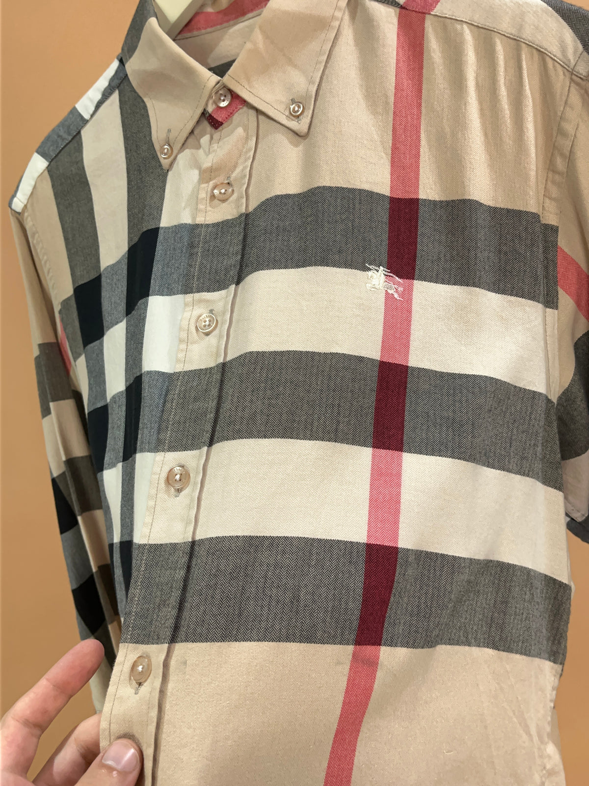 Y2K Burberry classic plaid button-down shirt with embroidered logo — Arkive Vintage
