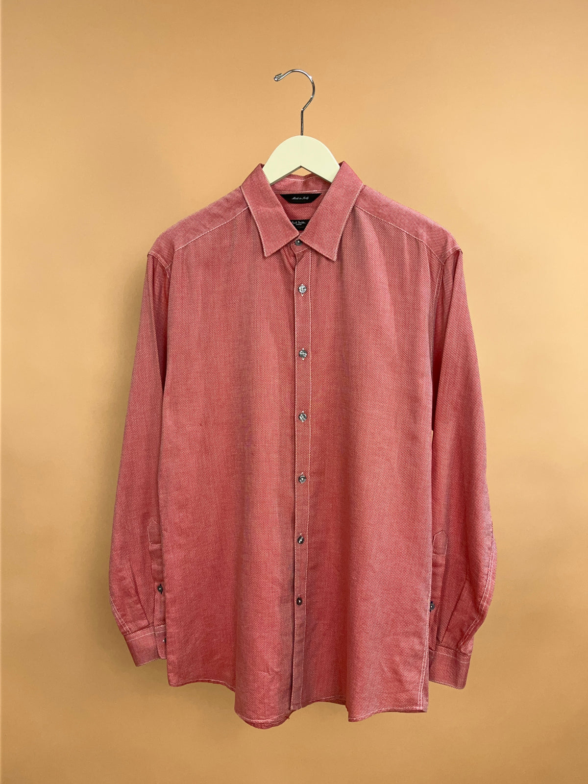 Y2K Paul Smith Coral Pink & White Dotted Print Shirt - M
