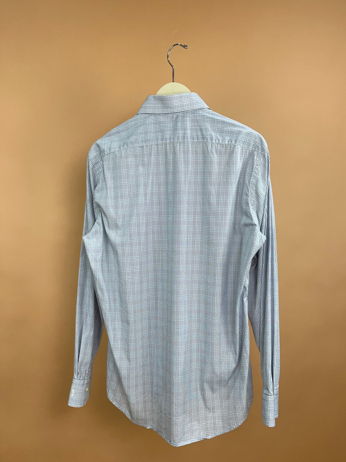 1990s YVES SAINT LAURENT White & Blue Micro Check Cotton Shirt
