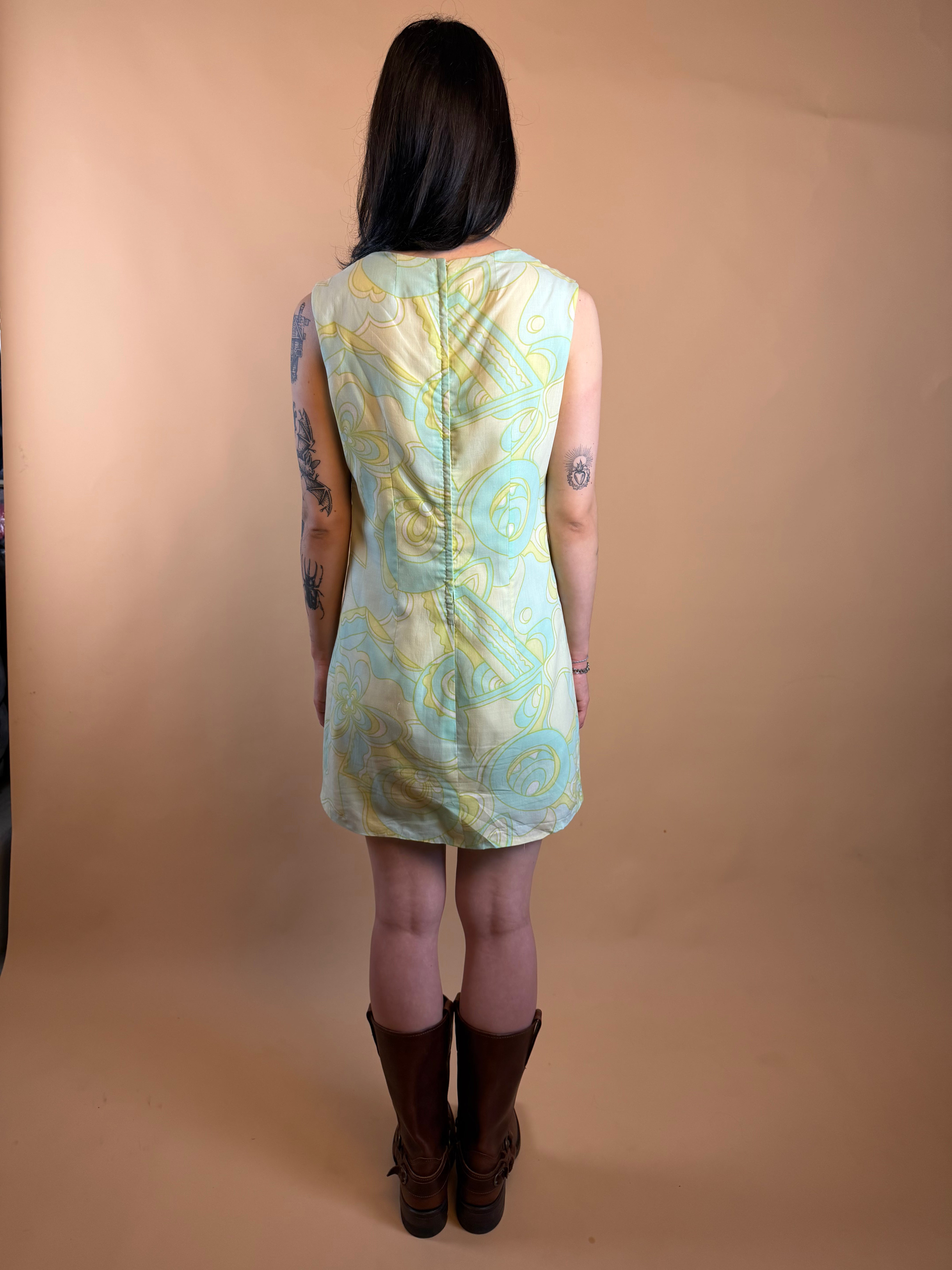 1960s Psychedelic Mint Green Mini Dress - 10