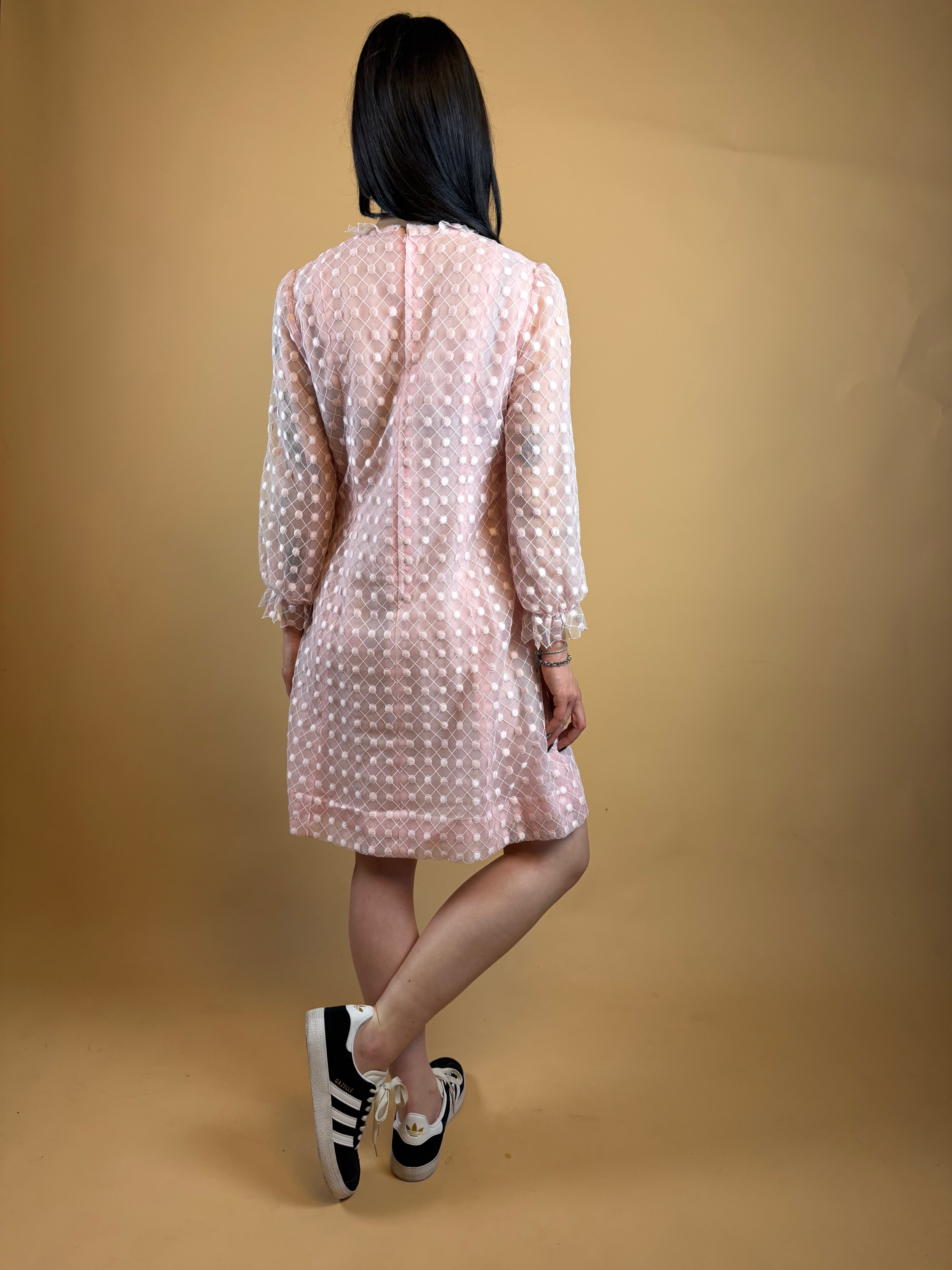 1960s Baby Pink Polka Dot Dress - 10