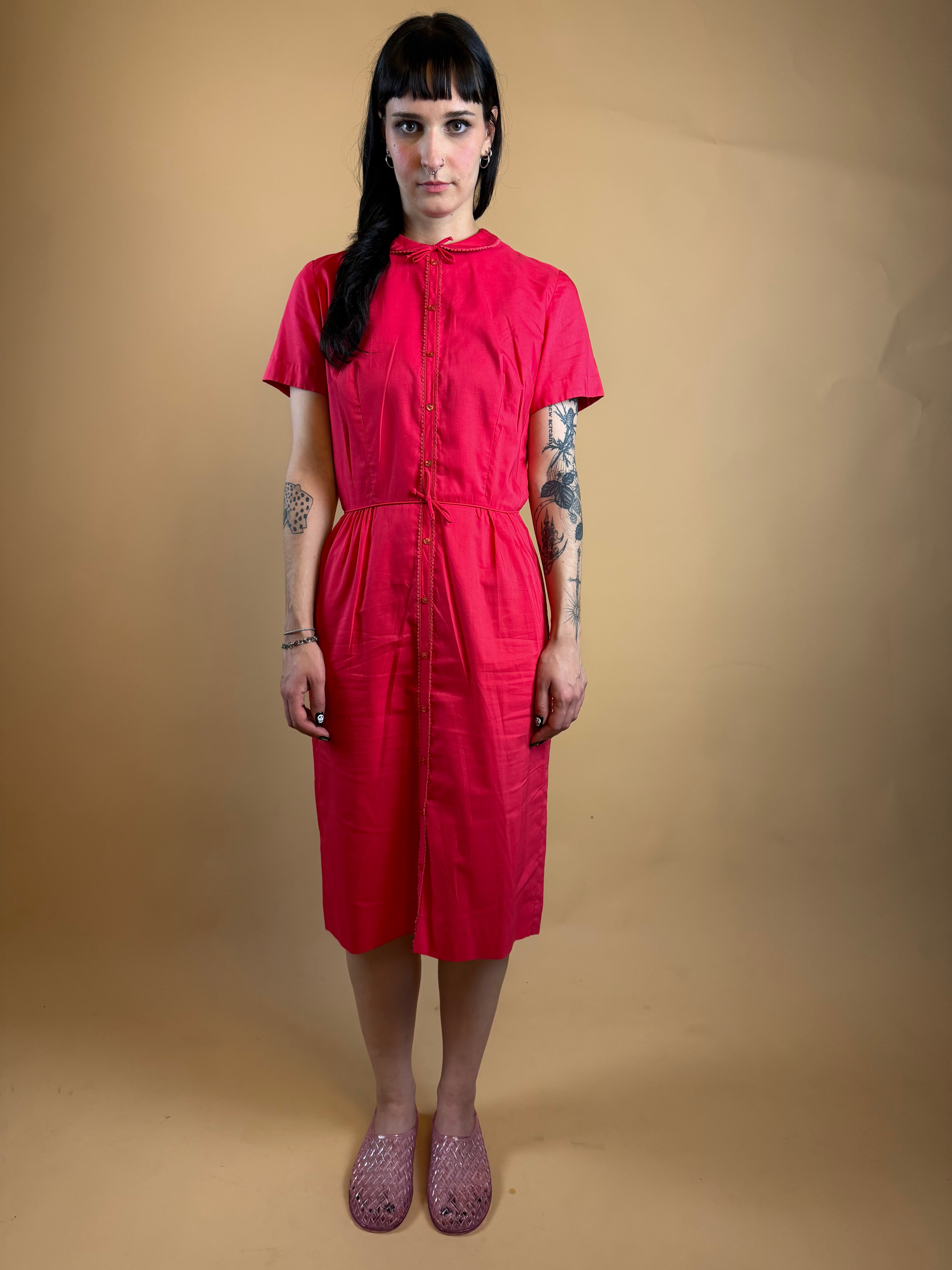 Bobbie Brooks 1960s Watermelon Pink Dress - USA Made - 8