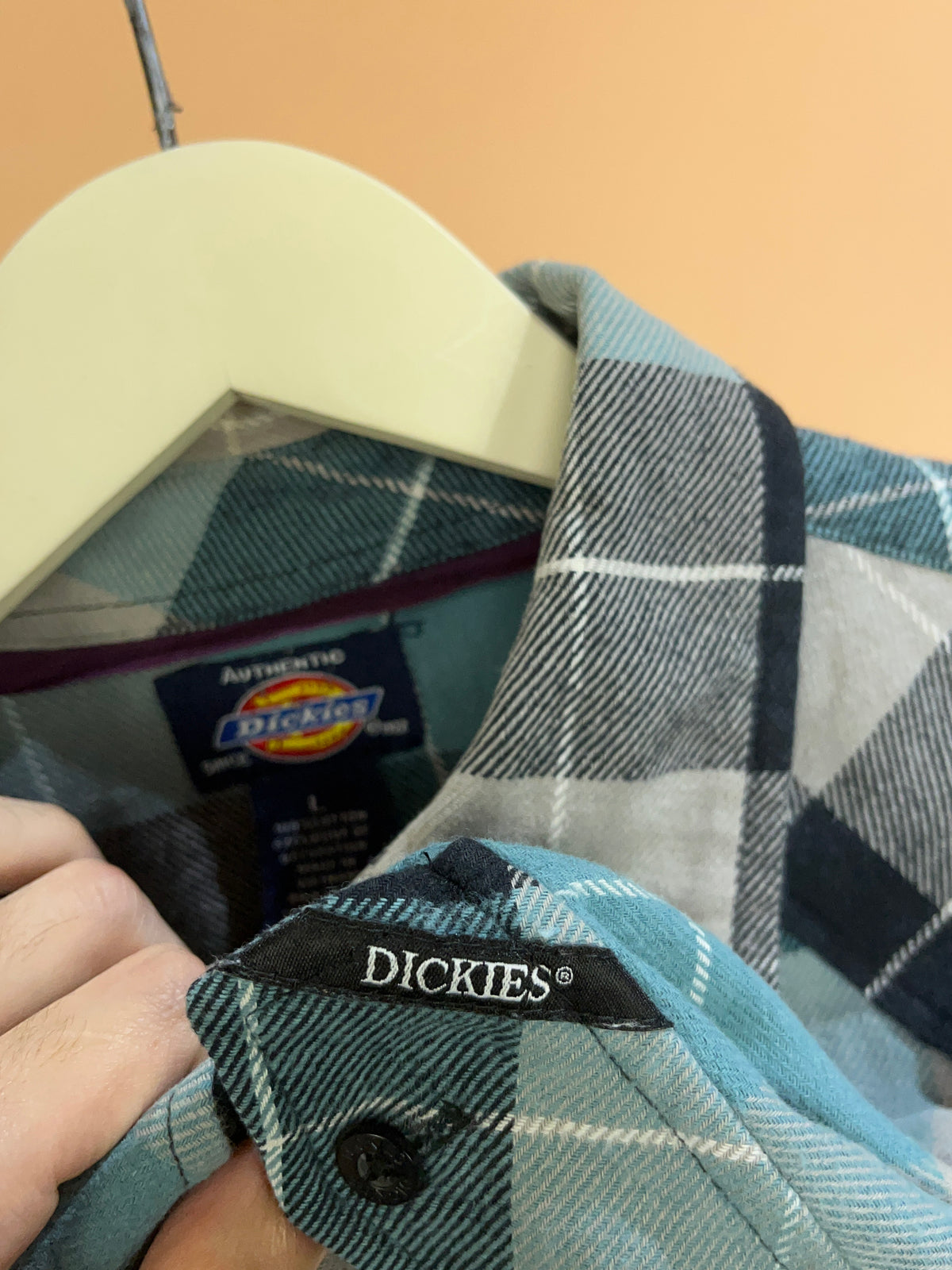 Y2K Dickies teal plaid flannel workwear shirt — Arkive Vintage