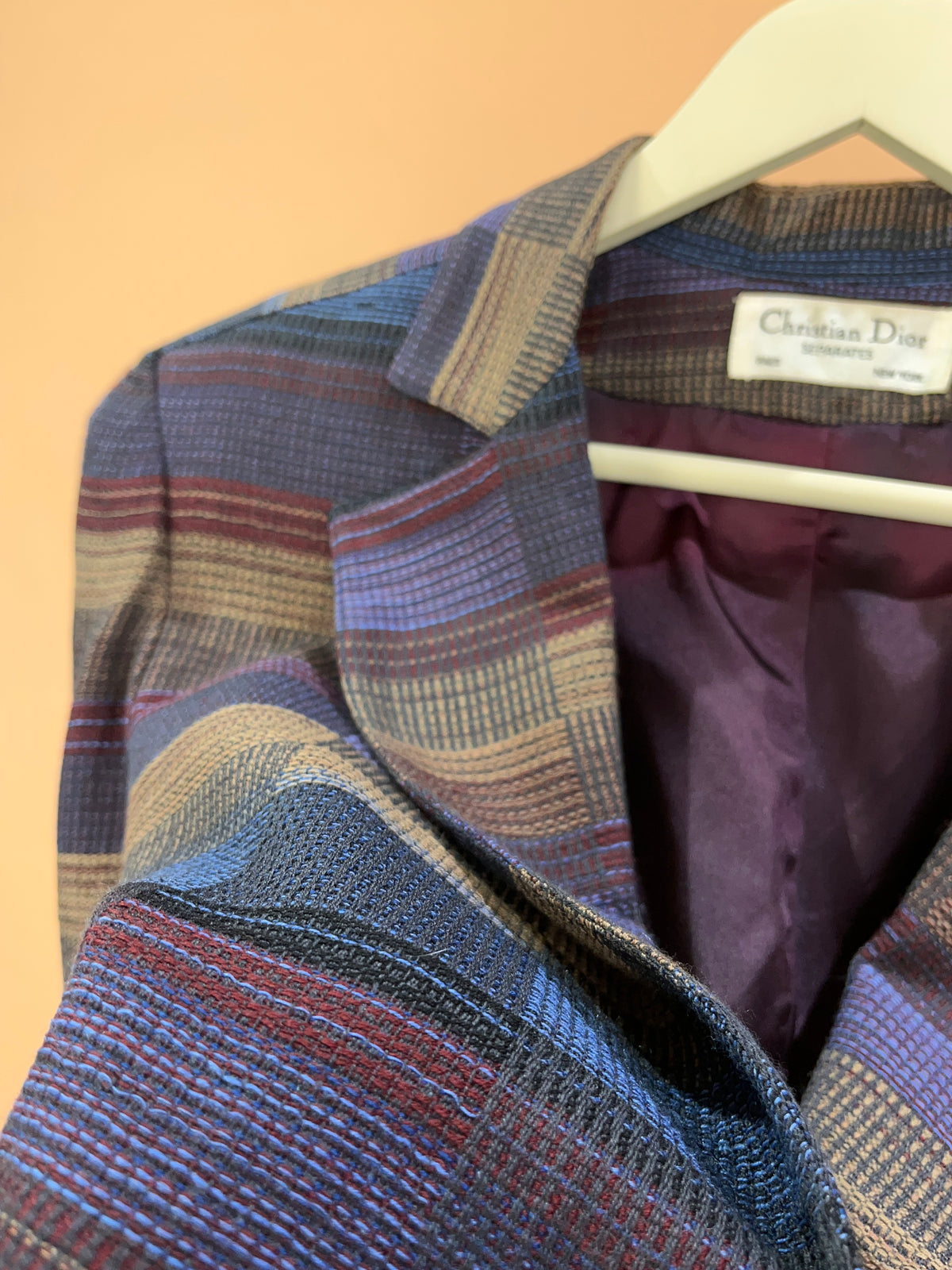 Vintage Christian Dior Separates Multicolour Plaid Wool Blazer - 10