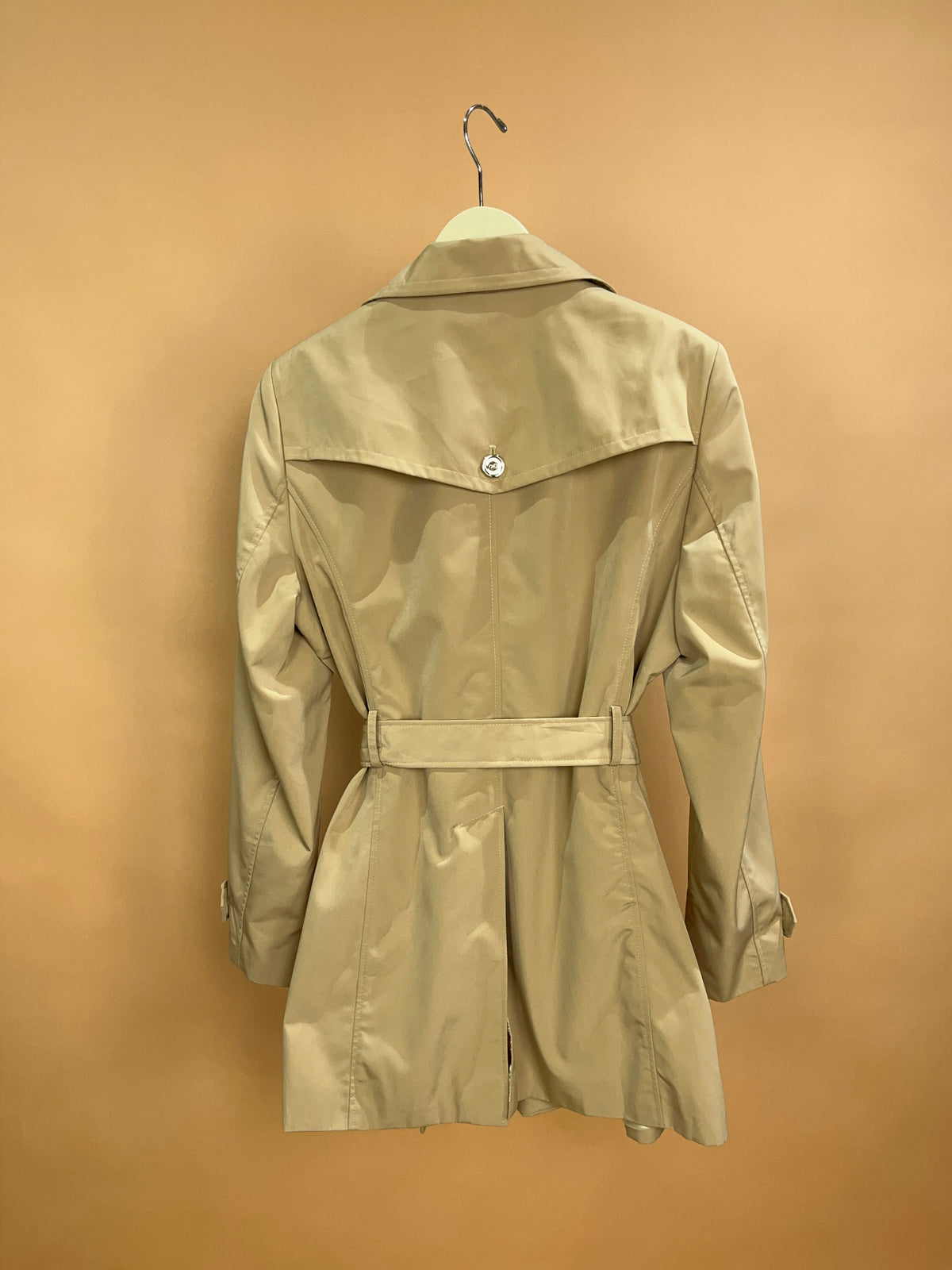Calvin Klein Beige Double-Breasted Belted Trench Coat - M