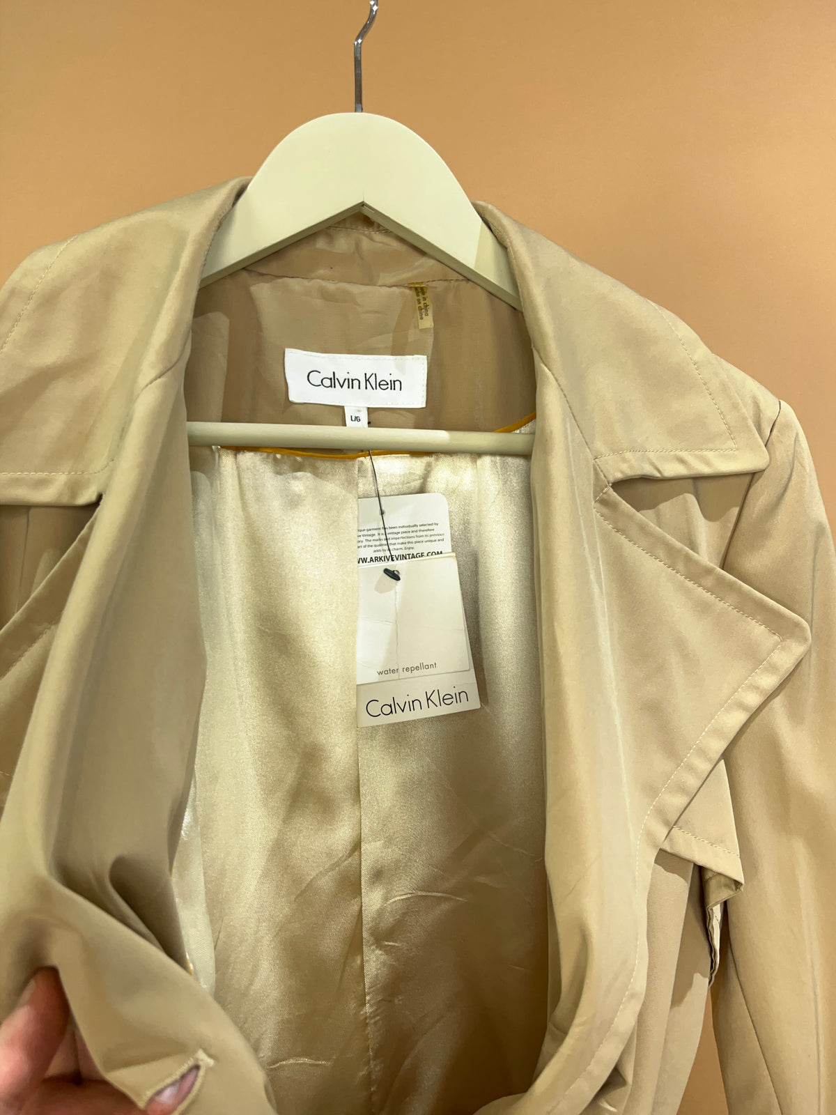 Calvin Klein Beige Double-Breasted Belted Trench Coat - M