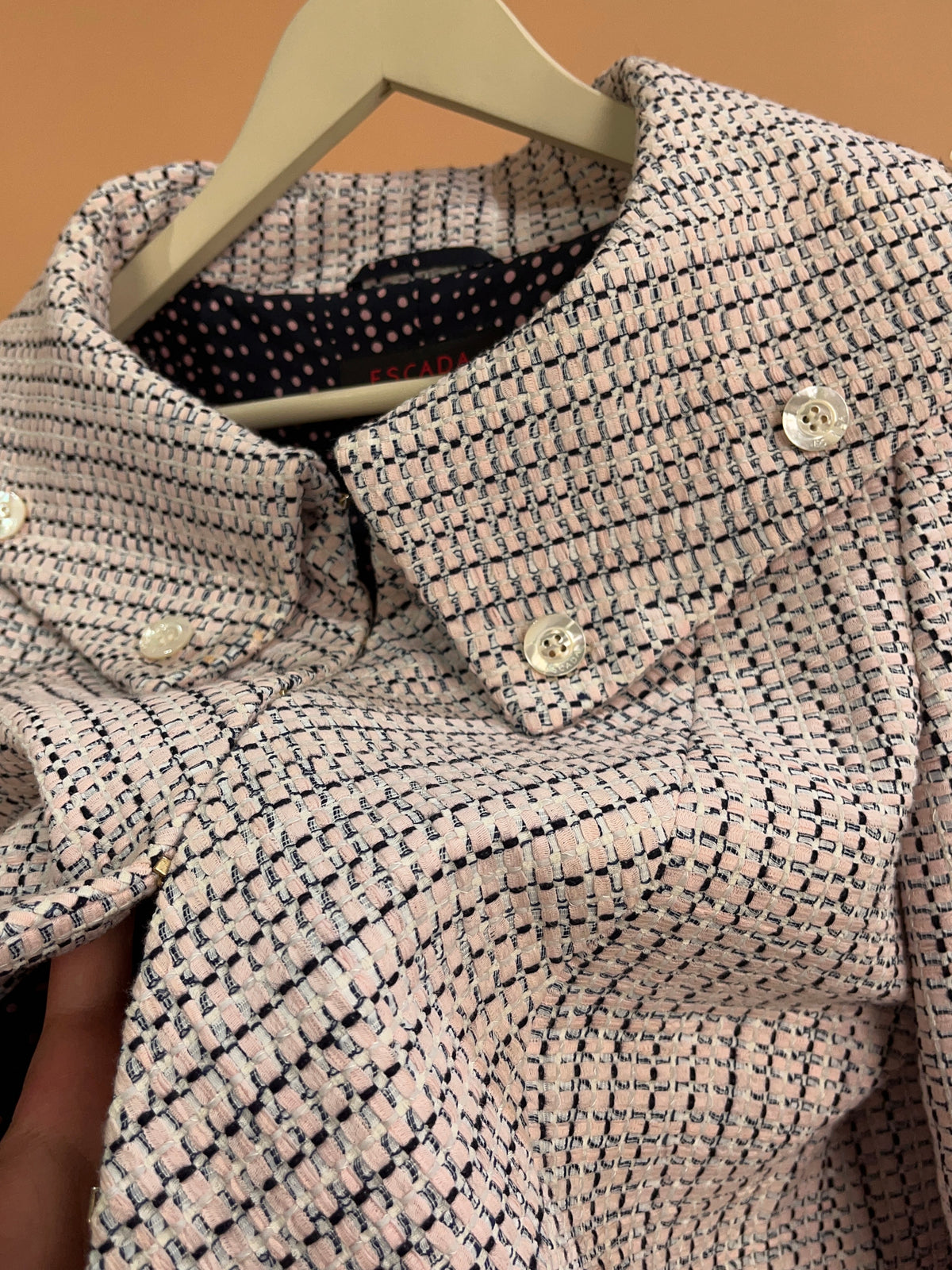 Y2K Escada Pink Tweed-Effect Cropped Jacket - M