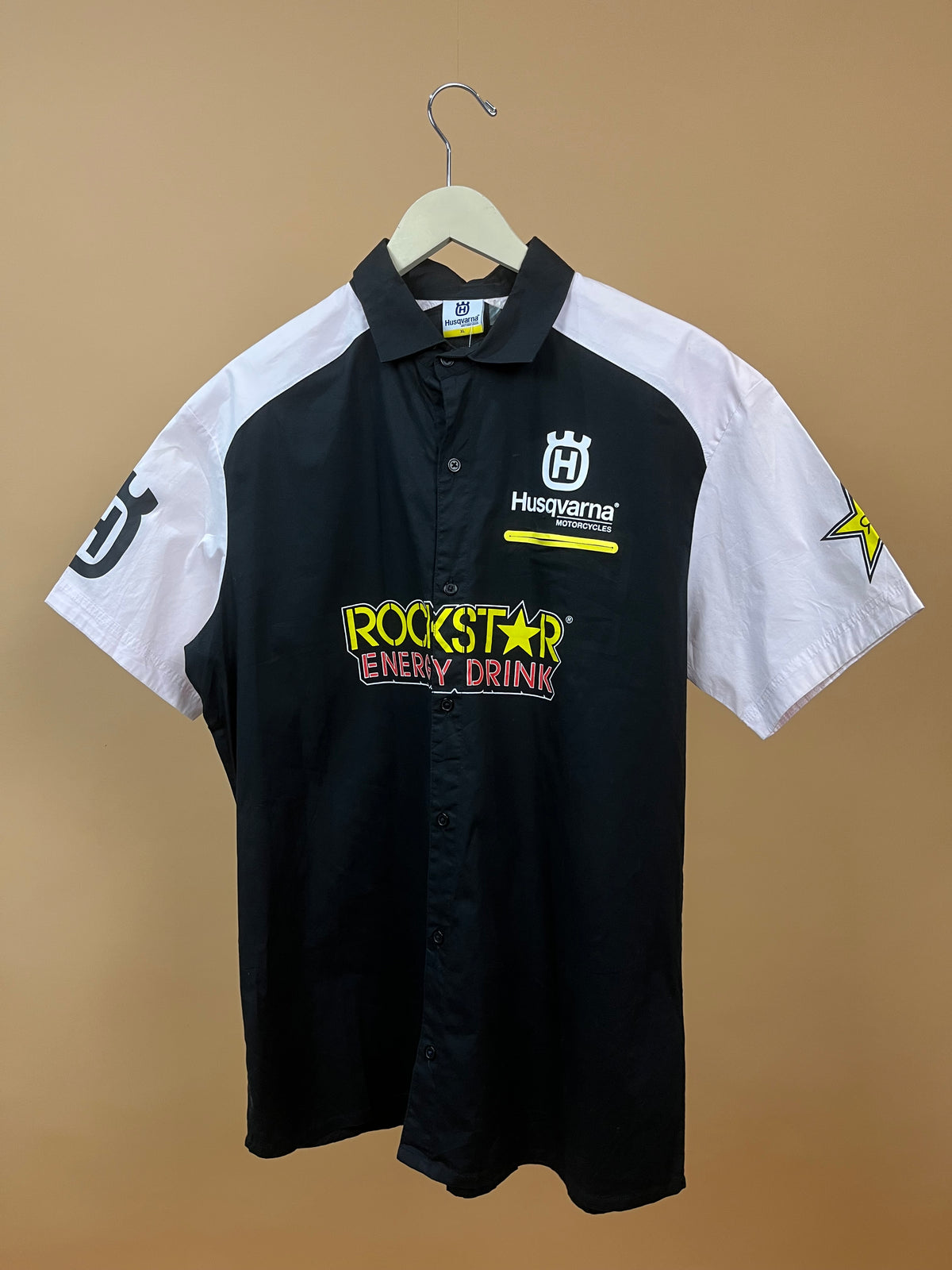 Y2K Black & White Rockstar X Husqvarna Shirt - XL