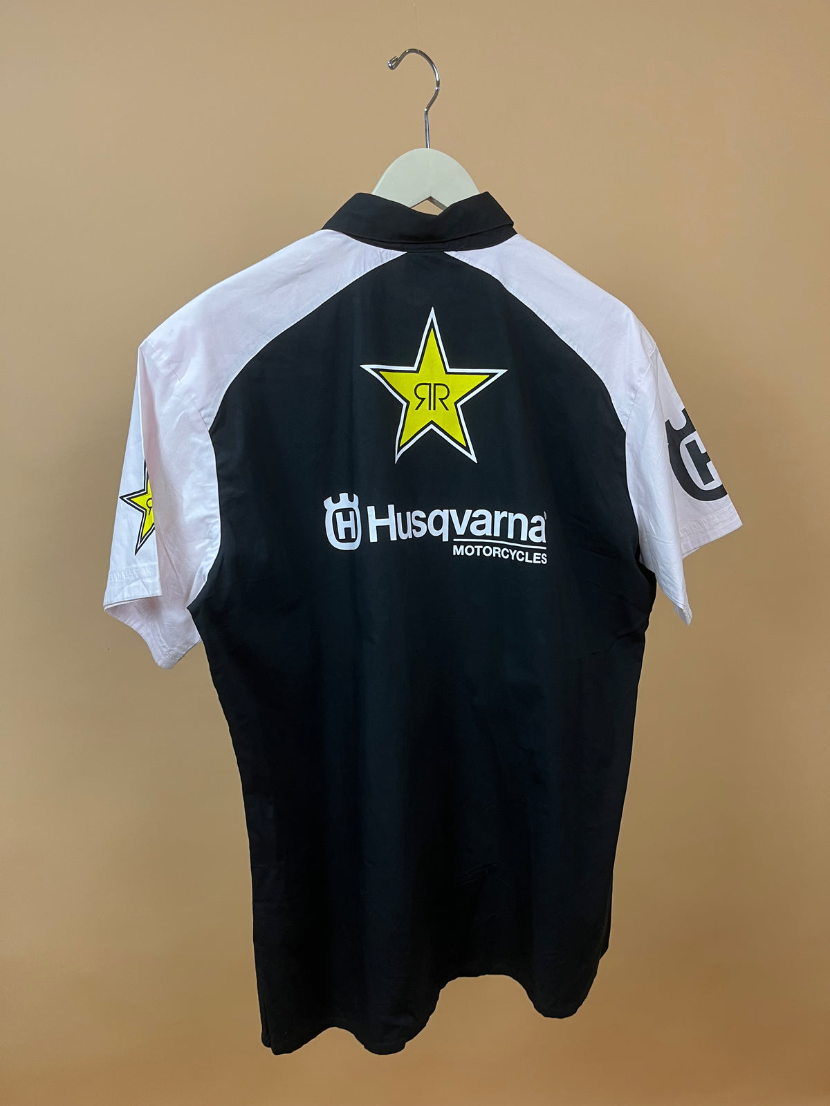 Y2K Black & White Rockstar X Husqvarna Shirt - XL