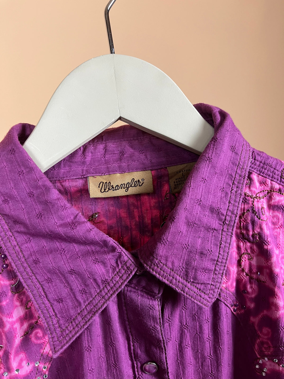 Y2K WRANGLER Pink Diamonte Blouse - L
