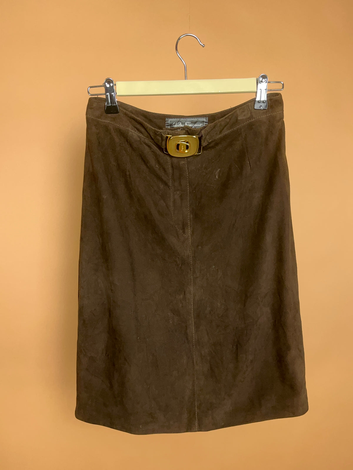 1990's Salvatore Ferragamo Brown Suede Pencil Skirt - 27"