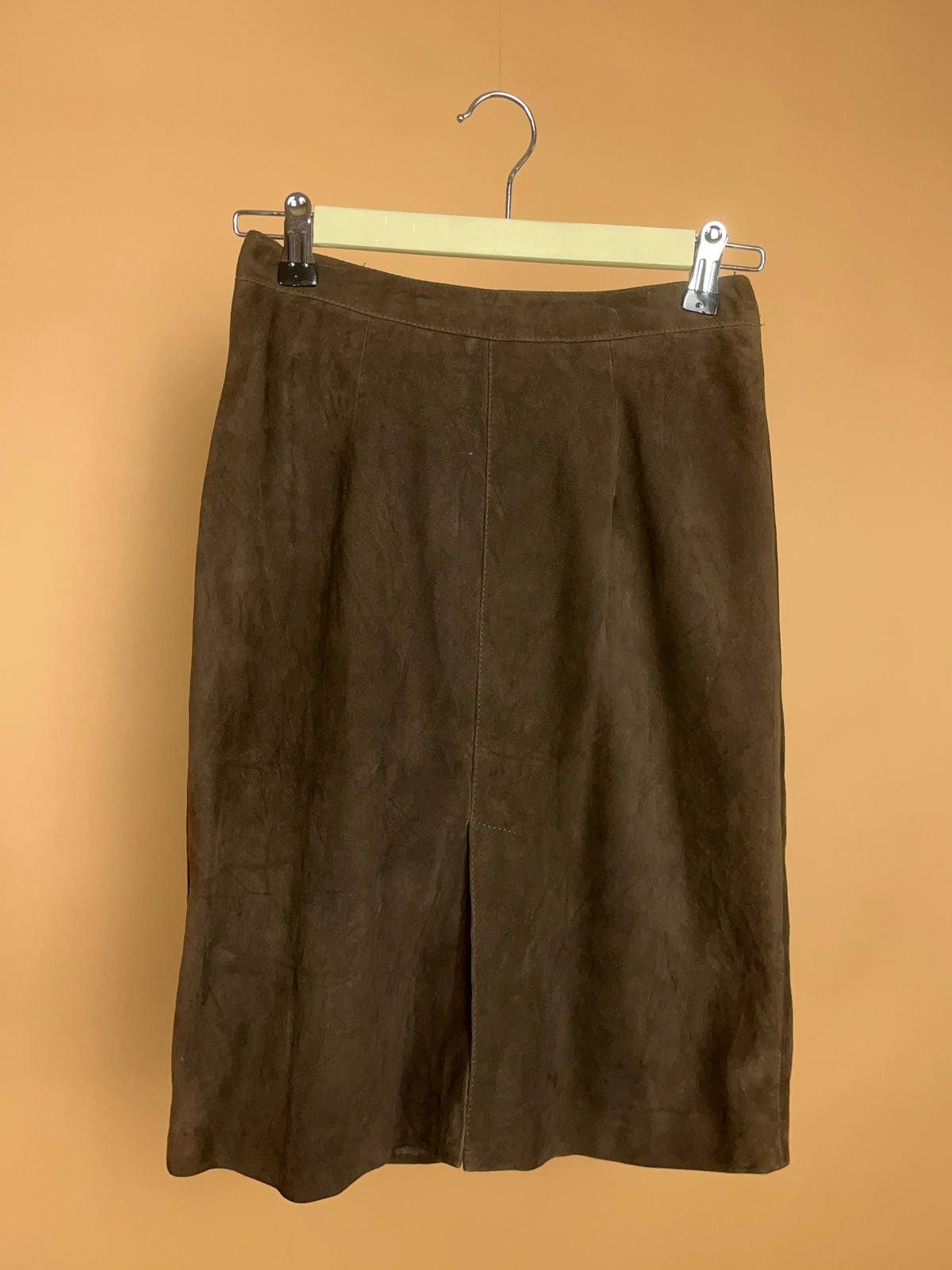 1990's Salvatore Ferragamo Brown Suede Pencil Skirt - 27"