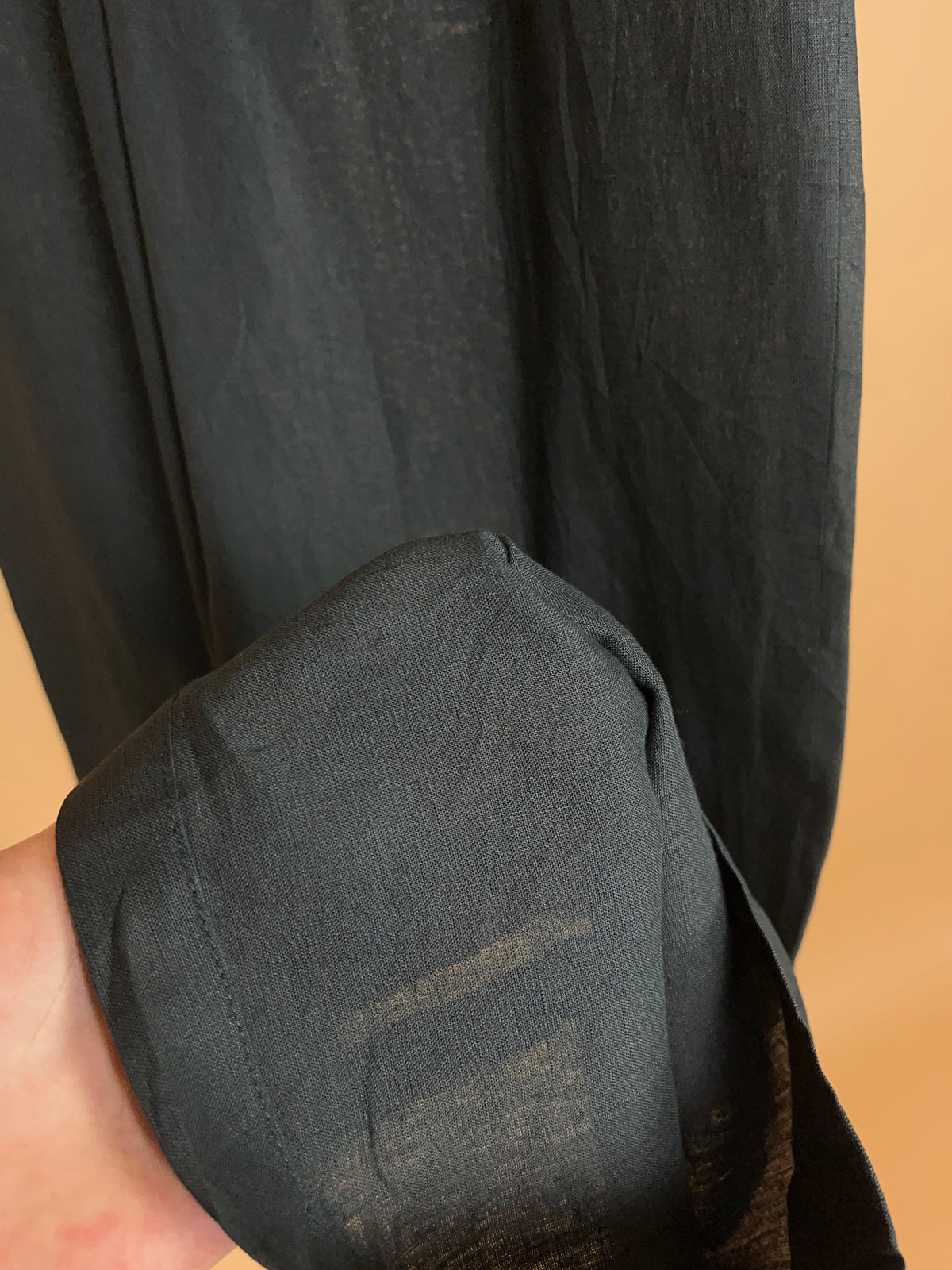 Y2K Hermès Paris Black Linen Drawstring Relaxed Trousers - 8