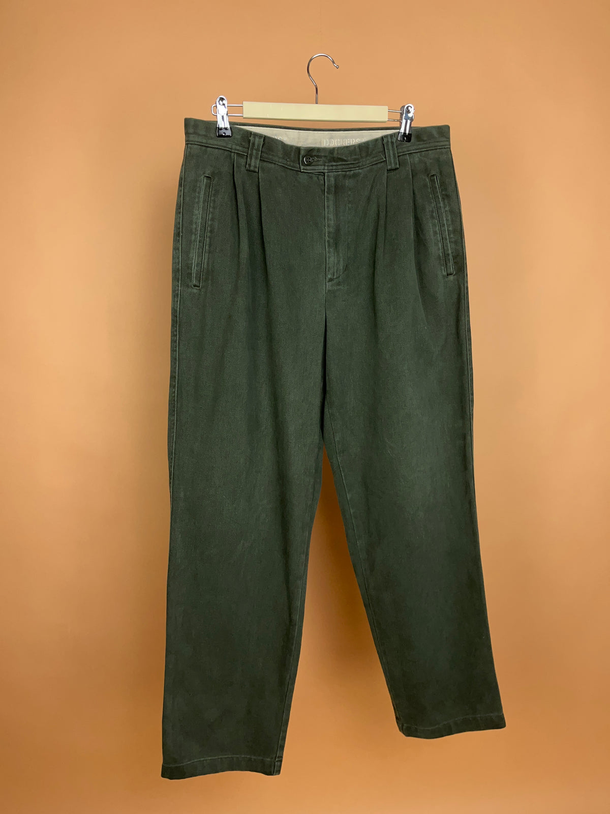 Vintage Dockers Olive Green Pleated Trousers - 34"