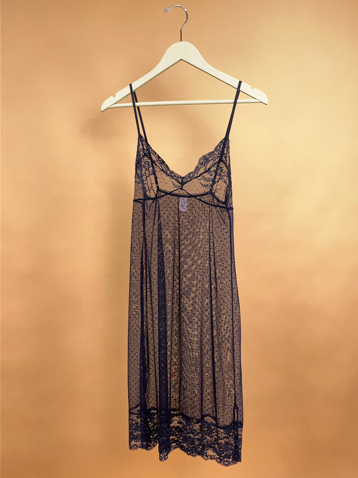 Victoria's Secret Navy Sheer Dotted Mesh & Lace Slip - S
