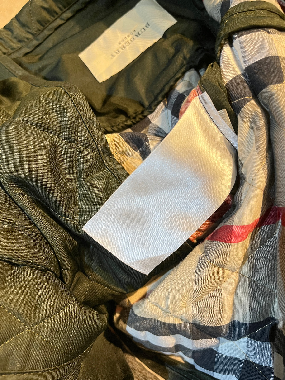 Y2K Burberry London Olive Quilted Double-Breasted Jacket - M