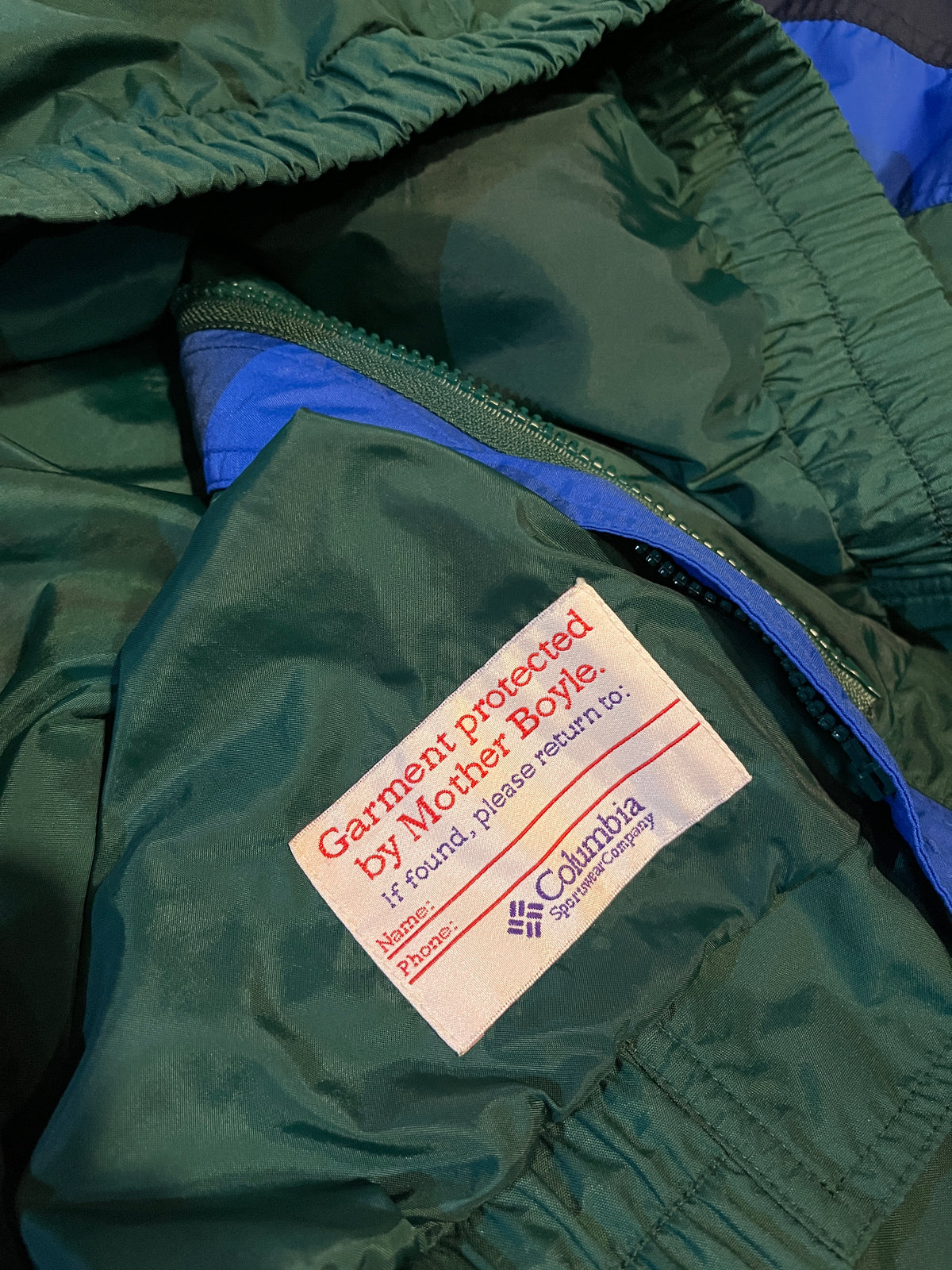 1990s Columbia Forest Green & Navy Colour Block Windbreaker - L