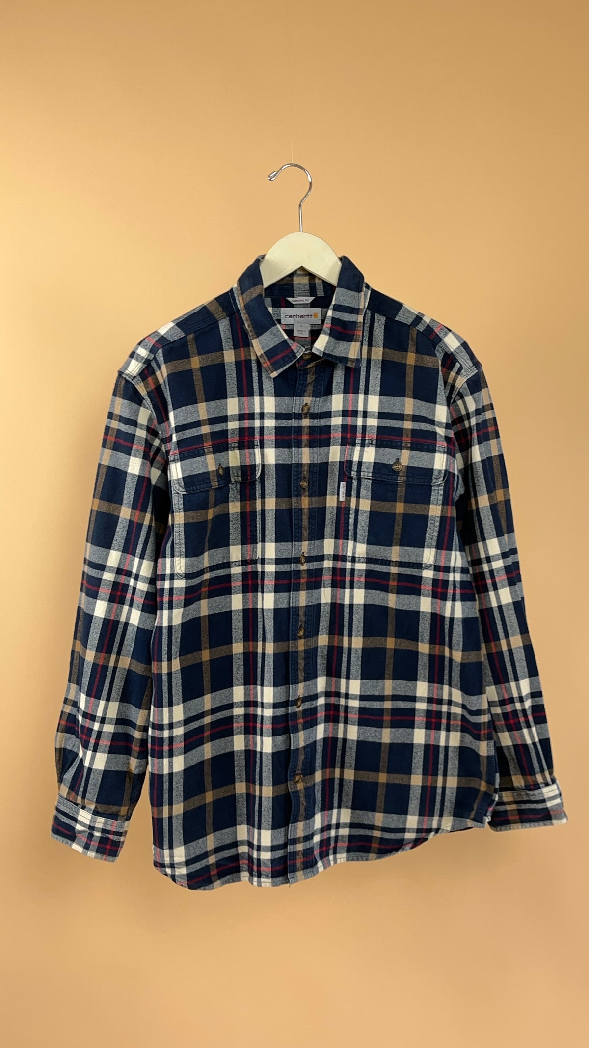 Carhartt Cream Tan & Red Plaid Button-Up Shirt - L