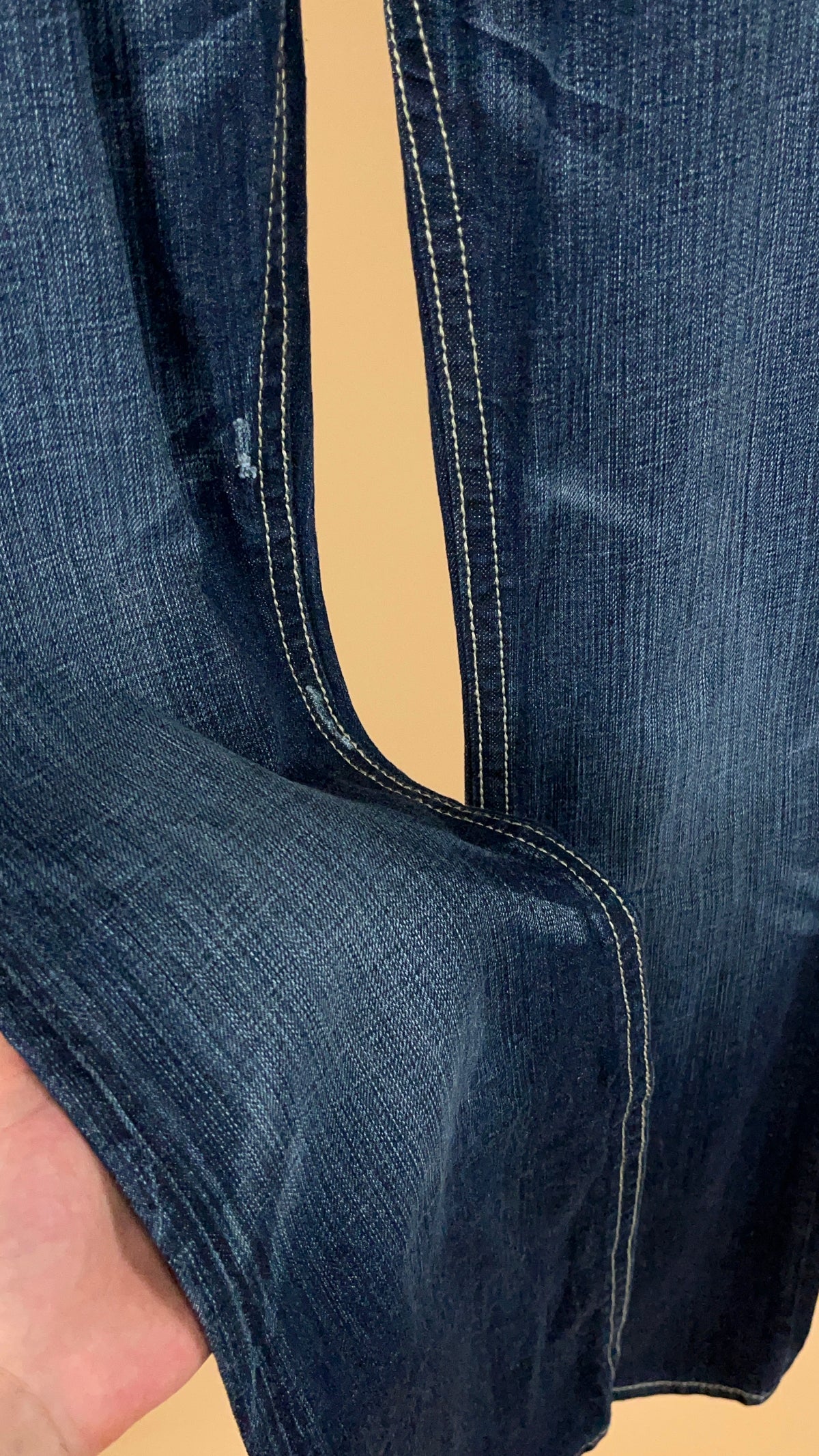 Y2K dark wash bootcut jeans with whiskered fading and contrast stitching — Arkive Vintage