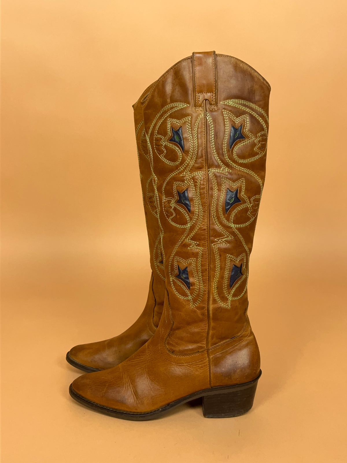 Vintage Tan Leather Western Boots - AU 7 Womens