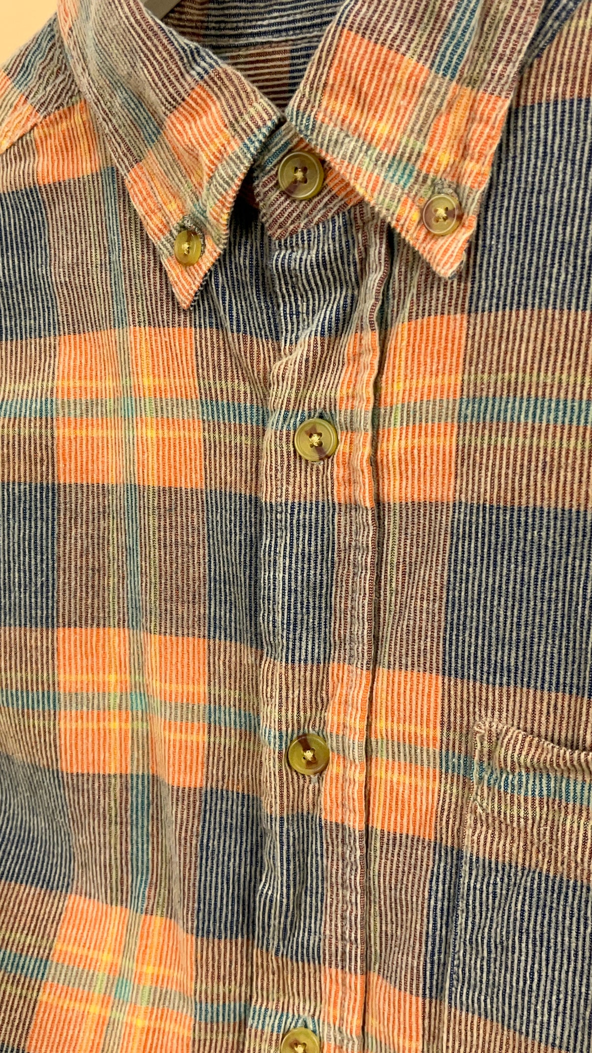 Vintage orange plaid corduroy button-up shirt with chest pocket — Arkive Vintage