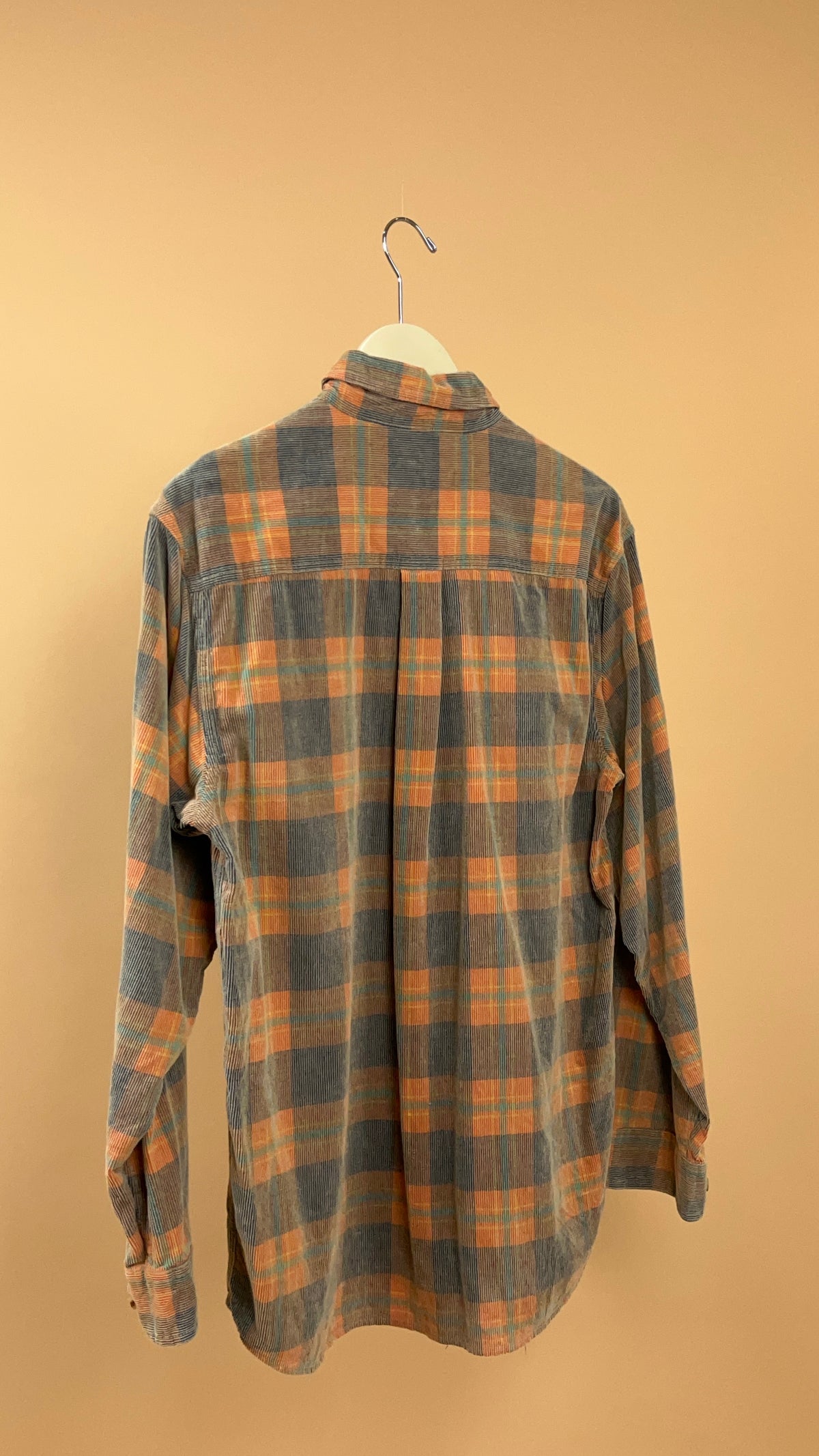 Corduroy Orange Plaid Shirt - M