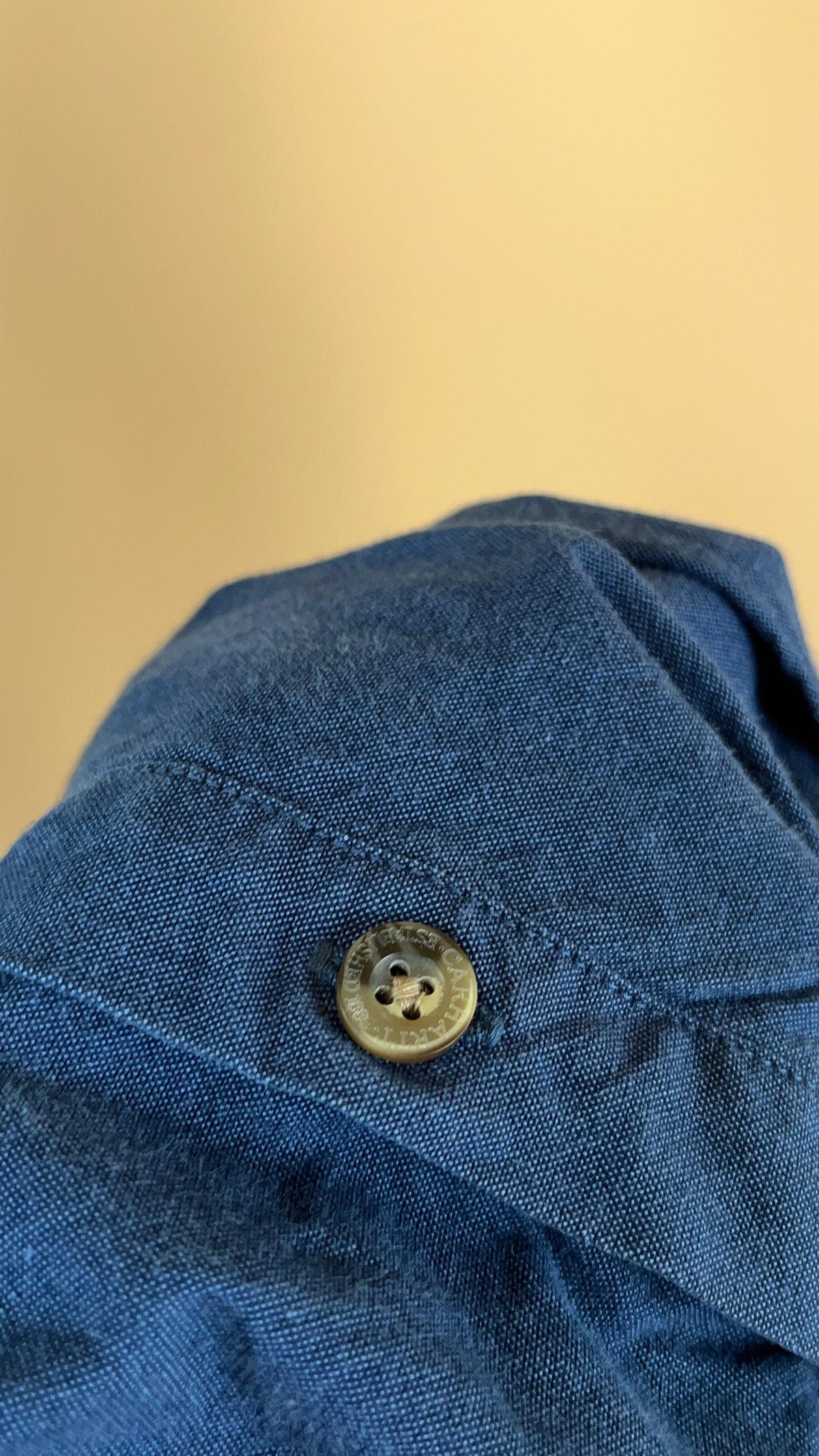 Vintage Carhartt denim-look long sleeve button-up shirt with leather patch — Arkive Vintage