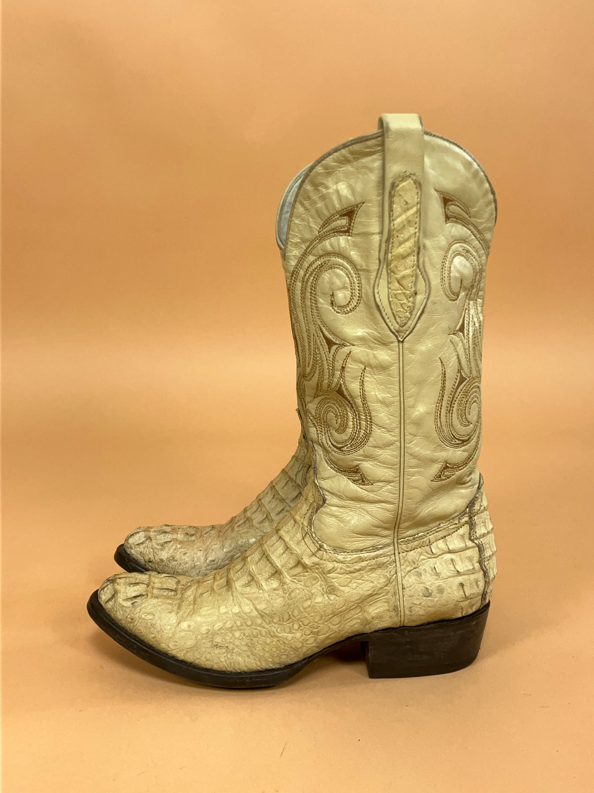 Vintage Real De Catorce Bone Crocodile Skin Cowboy Boots - AU 8.5 Womens
