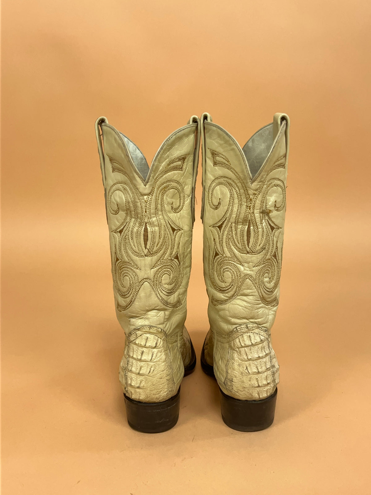 Vintage Real De Catorce Bone Crocodile Skin Cowboy Boots - AU 8.5 Womens