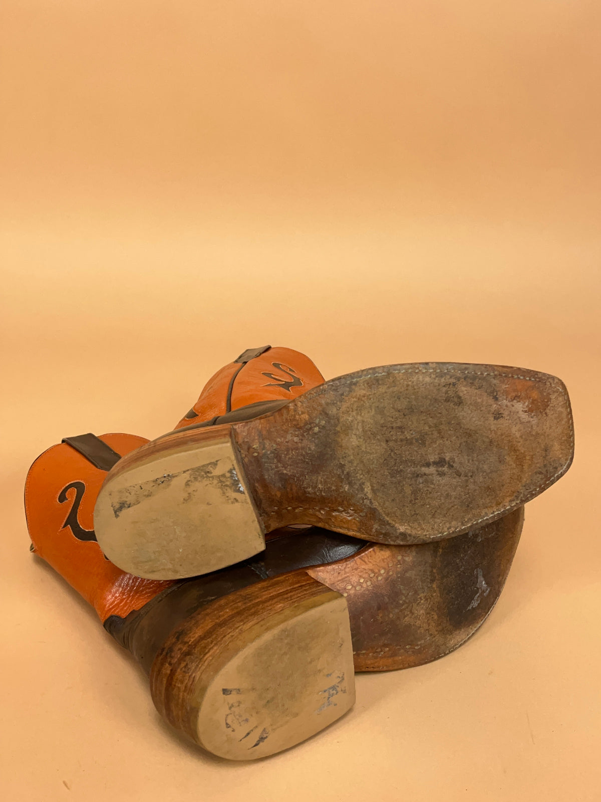 Vintage Rios Of Mercedes Burnt Orange & Brown Leather Western Boots - AU 7.5 Womens