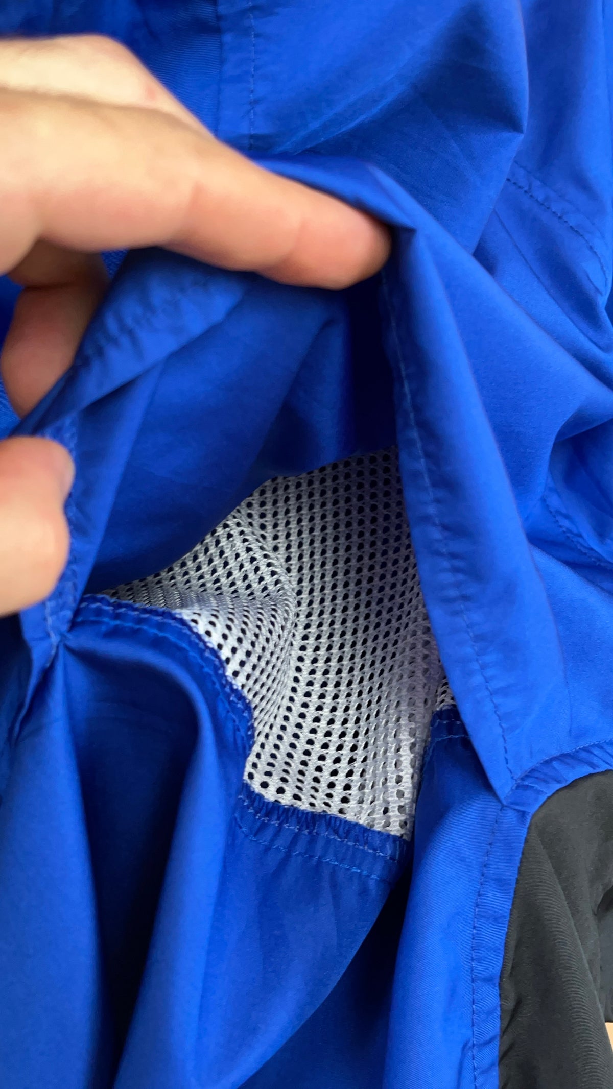 Vintage Adidas electric blue and black hooded windbreaker with welt pockets — Arkive Vintage