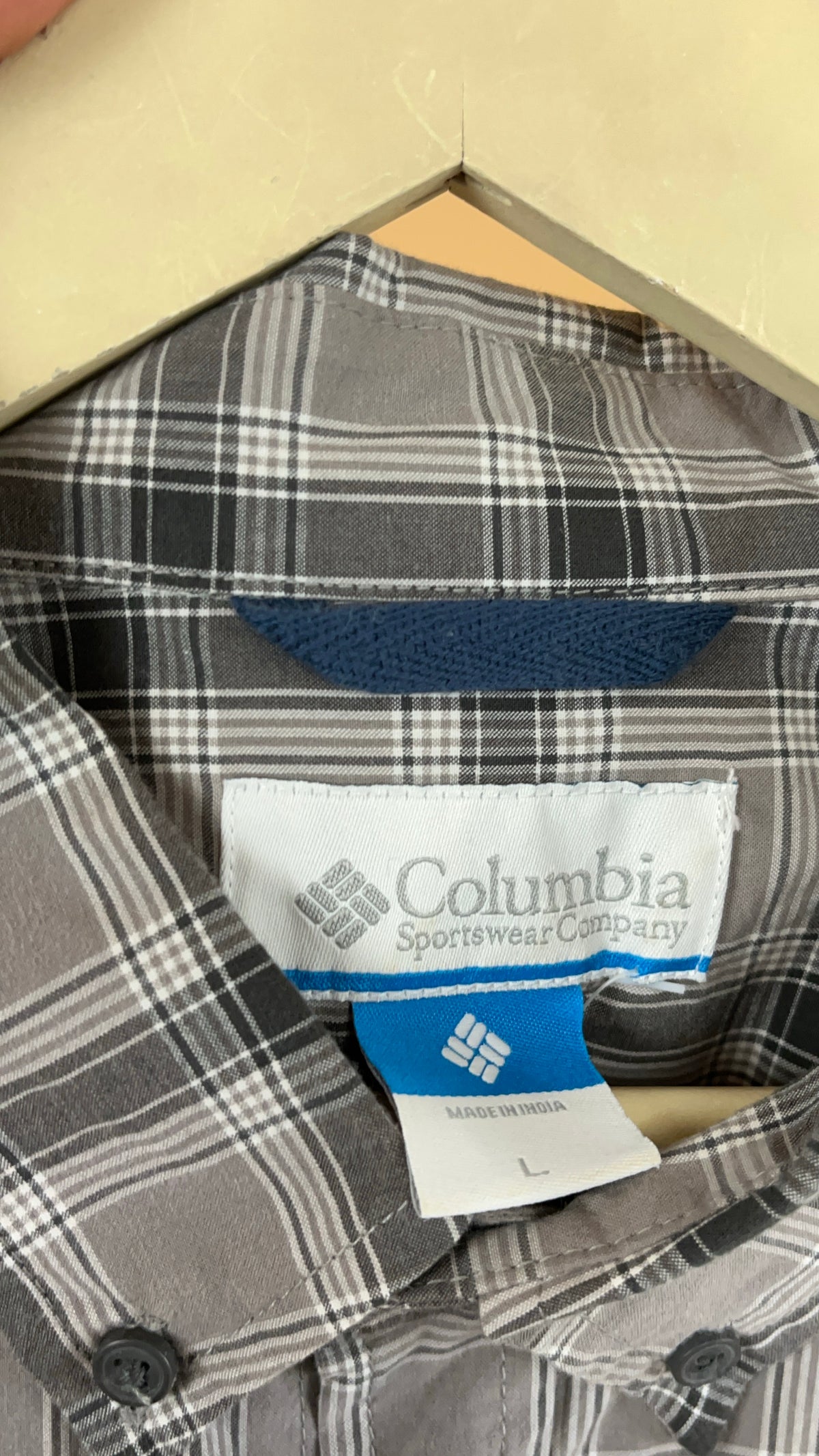Vintage Columbia grey plaid button-up shirt with button-down collar — Arkive Vintage