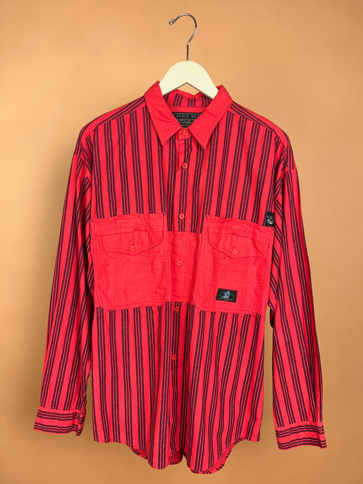 1980’s Bugle Boy ‘Hi Flier’ Bright Red/Black Striped Shirt -M