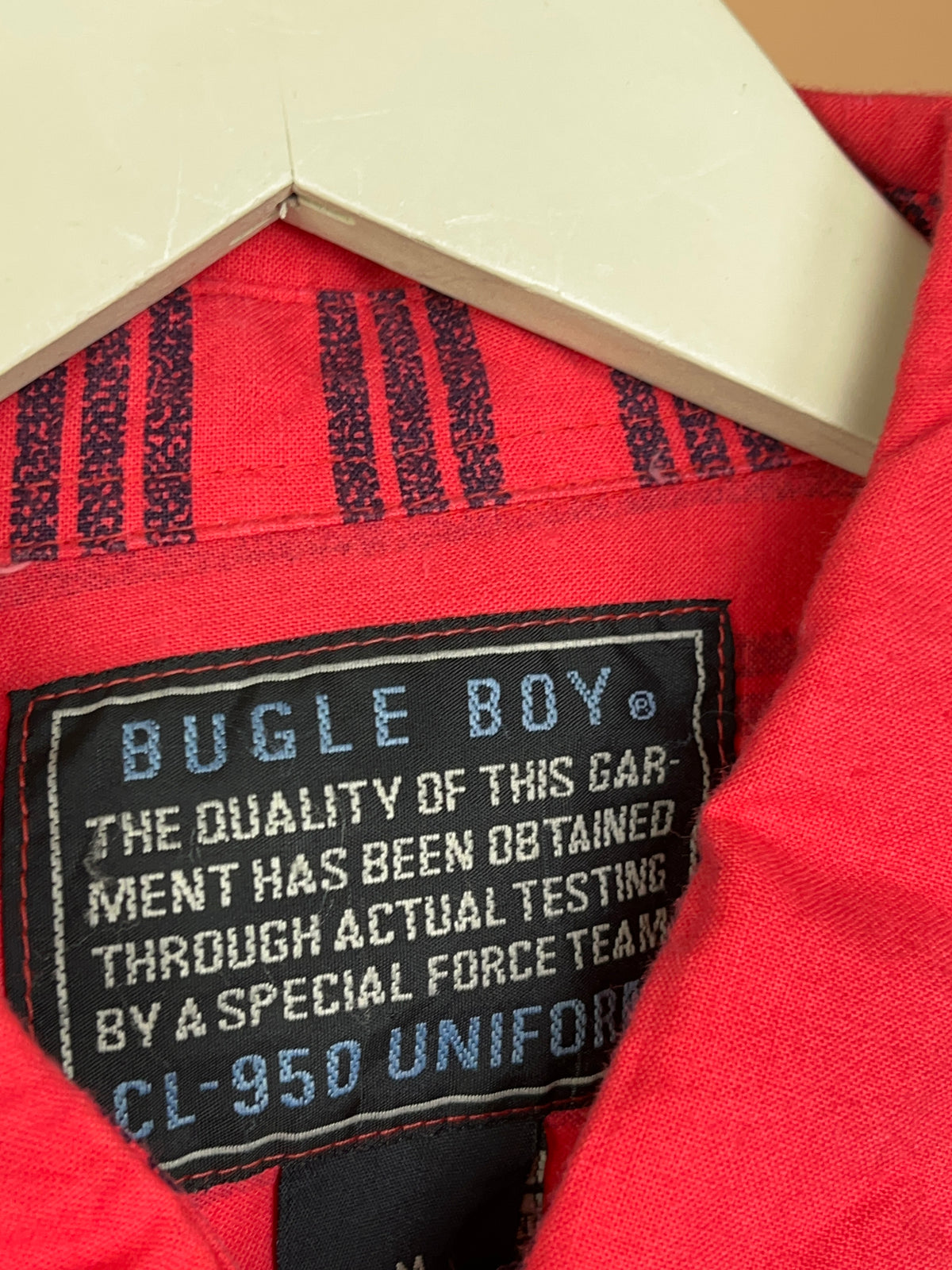 1980’s Bugle Boy ‘Hi Flier’ Bright Red/Black Striped Shirt -M