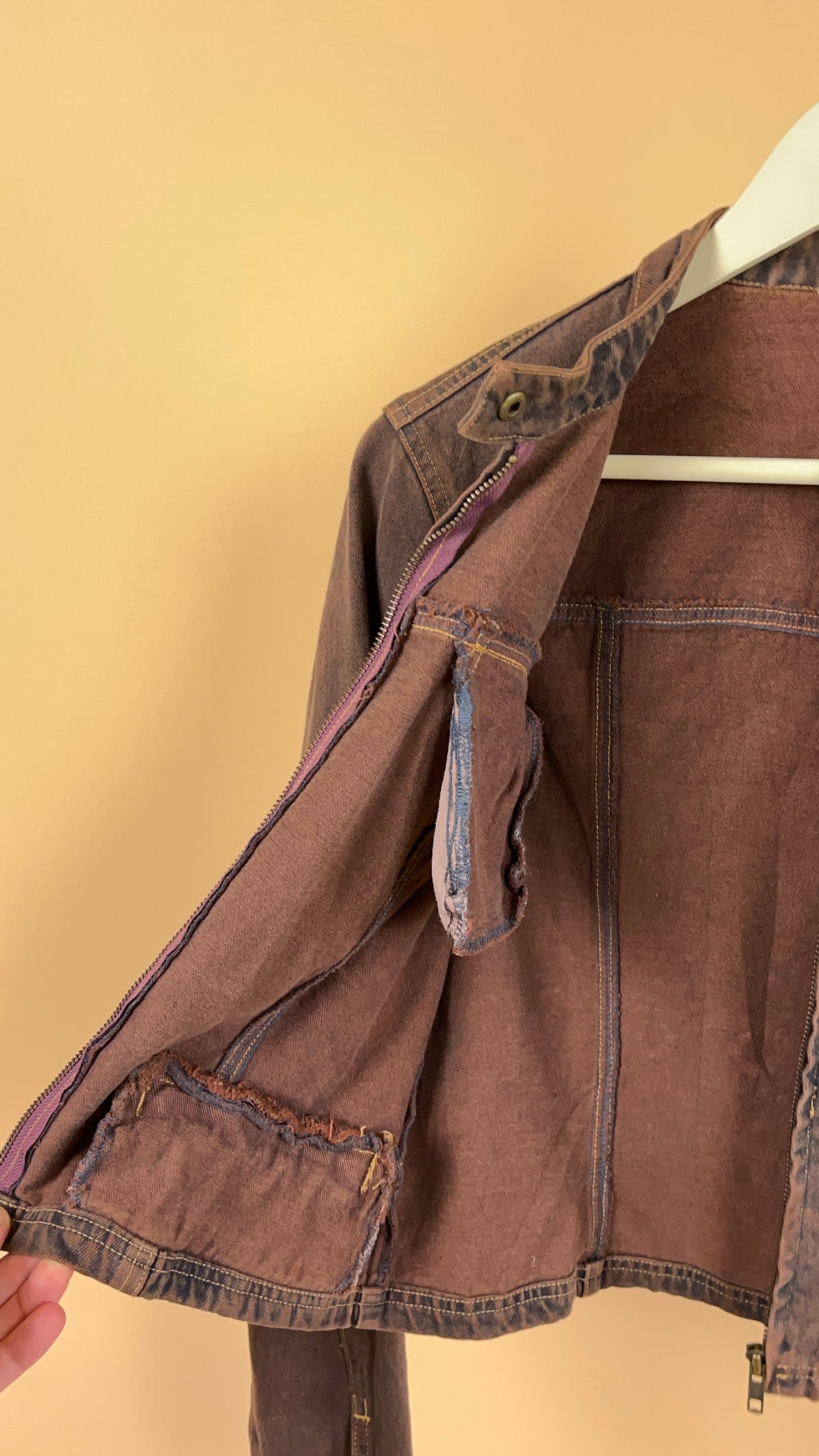 Vintage earthy brown weathered wash denim jacket with flap pockets — Arkive Vintage