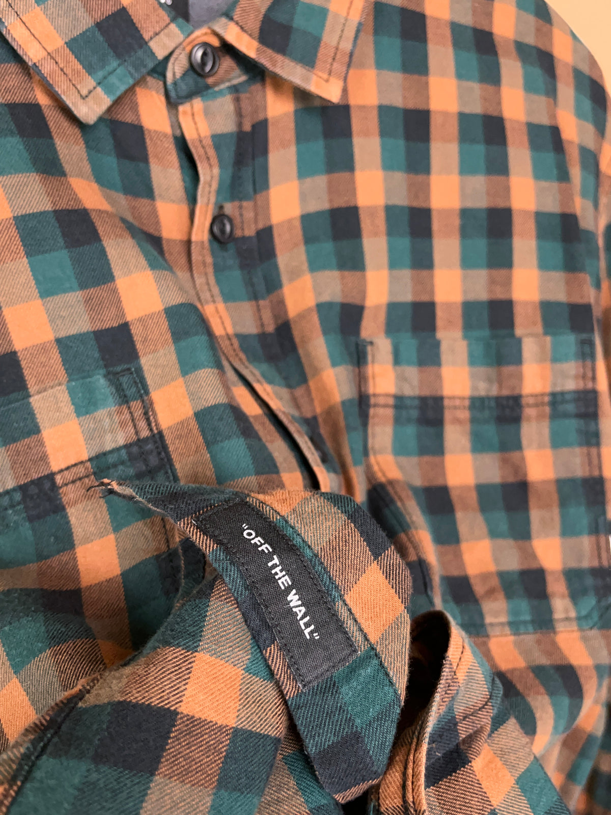 Y2K Vans Orange & Green Plaid Cotton Shirt - M